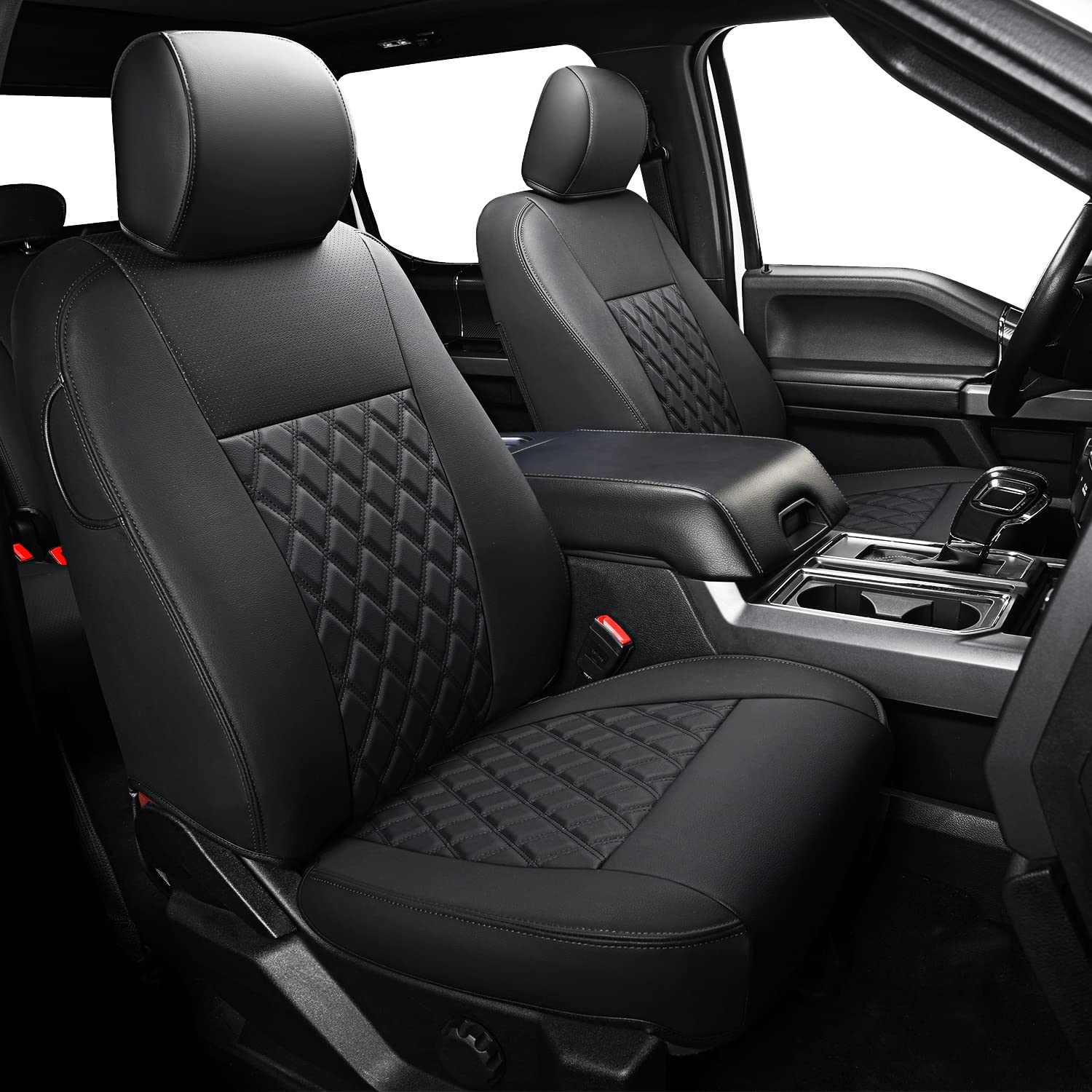 LUCKYMAN CLUB Custom Seat Covers for Ford F150 SuperCrew 2015-2025 & F250/F350 2017-2025 - Waterproof Faux Leather Full Coverage Truck Seat Protectors - Perfect for Off-Roading, Work Trucks and Daily Commuting (Black Full Set)