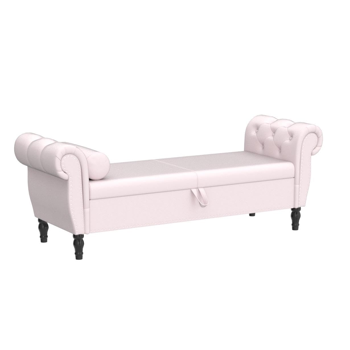 Homtique Velvet Storage Ottoman Bench - Large Tufted Bedroom Seat with Nailhead Trim, Multi-Functional Footstool & Hidden Storage for Living Room, Entryway (Pink) | Perfect for Small Space Organization & Extra Seating