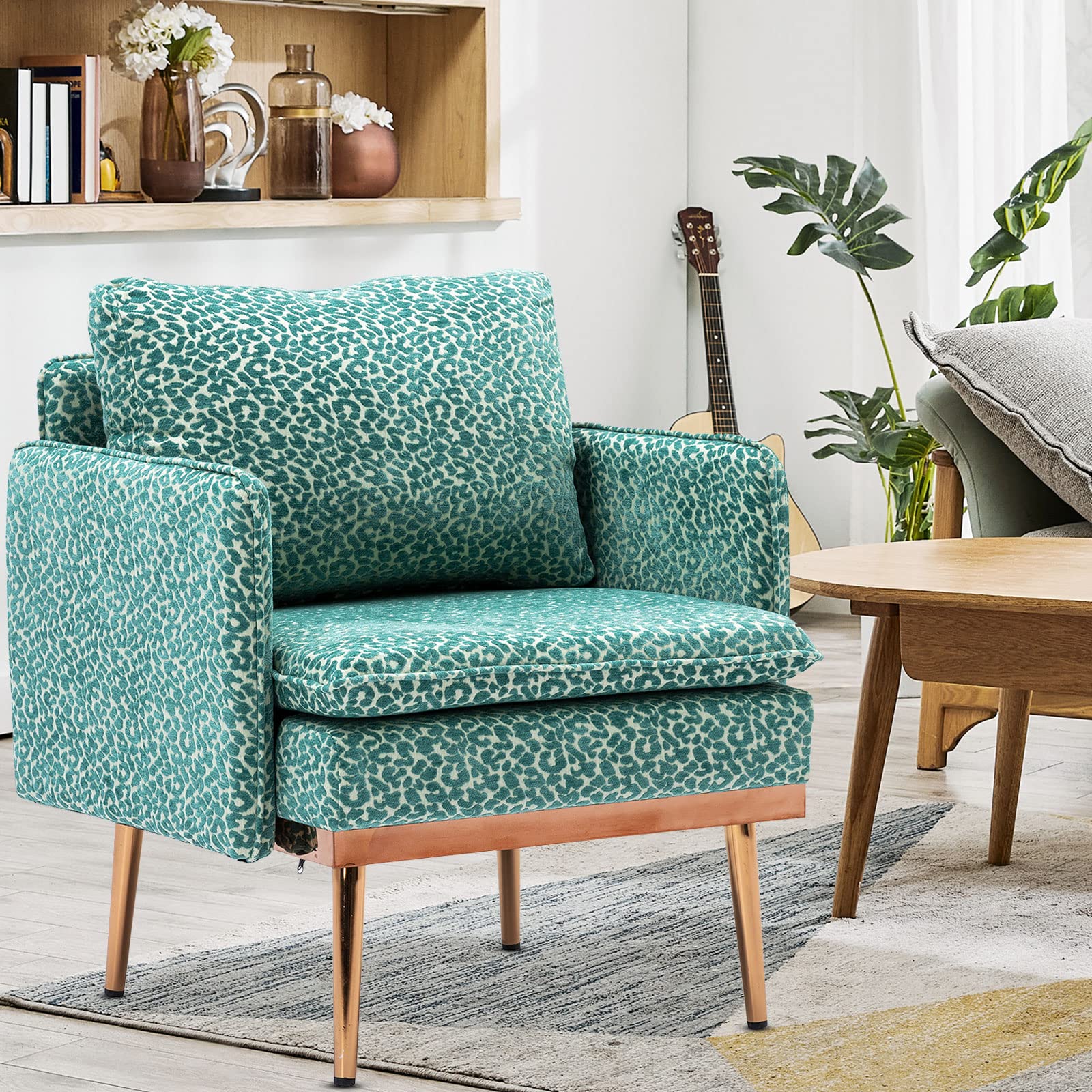 Modern Accent Chair for Living Room & Bedroom - Mid Century Tufted Upholstered Lounge Chair with Polyester Fabric, Comfortable Reading Armchair in Green - Perfect for Relaxing, Lounging or Home Office Decor