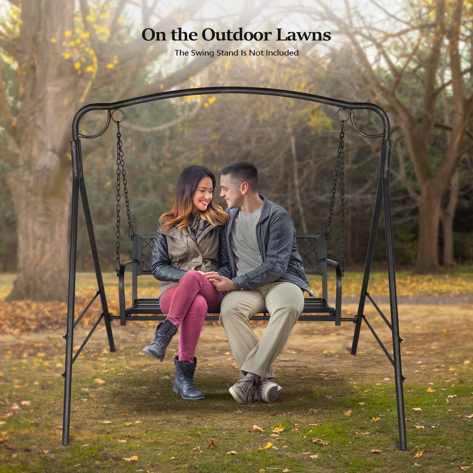Upgraded VINGLI Heavy Duty Metal Patio Porch Swing - 660 LBS Weight Capacity Steel Outdoor Swing Chair with Weather-Resistant Finish, Perfect for Gardens, Yards, Decks & Backyard Relaxation (Pattern 2) - Ideal for Lounging, Reading & Enjoying Nature