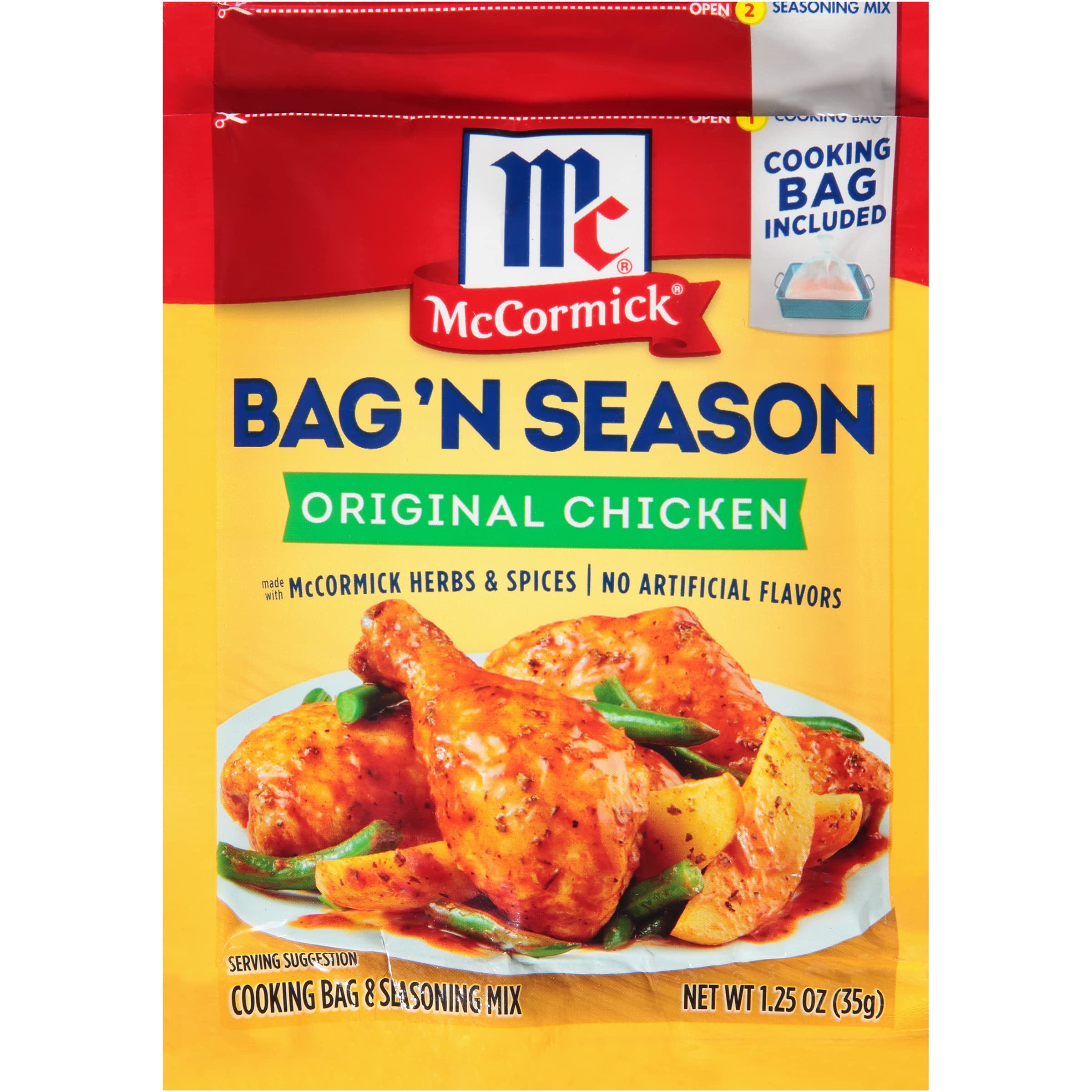 McCormick Bag 'n Season Original Chicken Cooking Bag & Seasoning Mix, 1.25 oz (Pack of 6) - Easy Oven-Baked Chicken Meal Solution for Busy Families & Quick Dinner Ideas