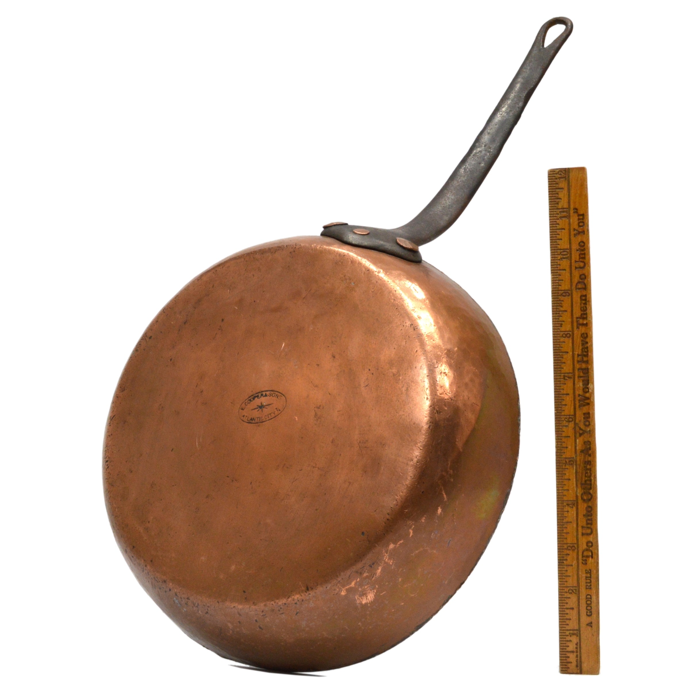 Vintage Antique Tinned Copper Frying Pan - Signed E. Cooper & Sons Atlantic City - Perfect for Collectors & Rustic Kitchen Decor
