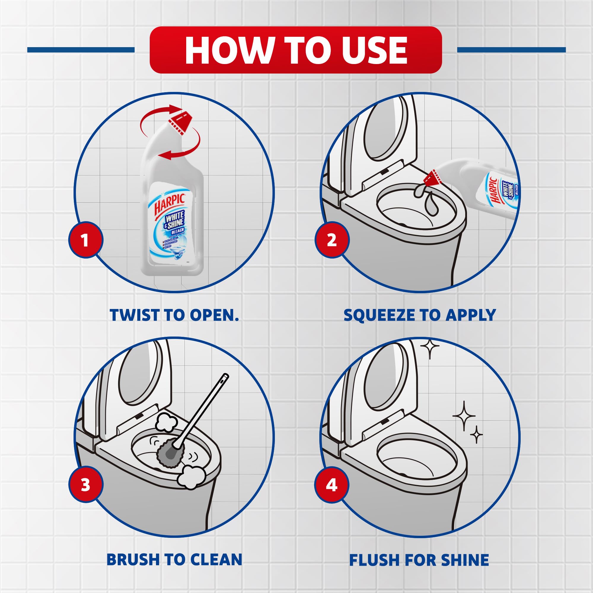 Harpic Toilet Cleaner Liquid 500ml (Pack of 2) - Bleach, Disinfectant & Whitener for Bathroom Cleaning | Removes Stains & Odors | Ideal for Toilets, Sinks & Tiles