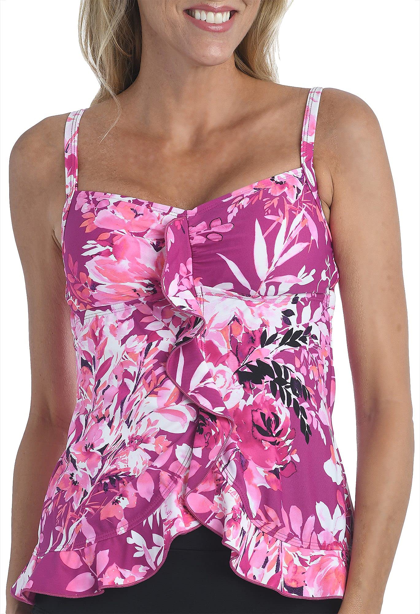 Maxine Of Hollywood Women's Ruffle Front Tankini Swimsuit Top - Sexy Swimwear for Beach & Pool - Perfect for Summer Vacations and Water Sports