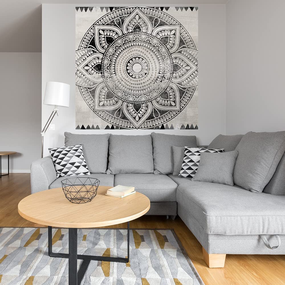 Hand-Painted Ethnic Tile Canvas Wall Art by Nikki Chu - 22x22 Inch Modern Home Decor for Living Room, Bedroom, Bathroom, Kitchen, Office & Dining - Ready to Hang - Perfect for Bohemian & Eclectic Interior Design Styles