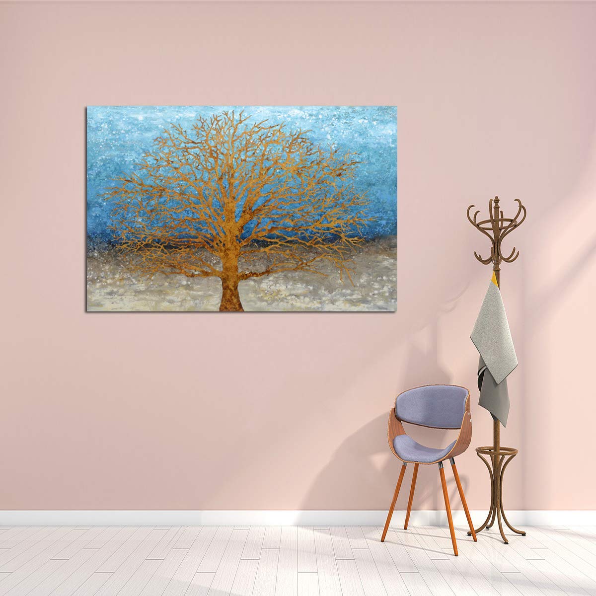 Yihui Arts Tree Canvas Wall Art - Blue & Gold Textured Forest Painting, Modern Landscape Picture for Living Room, Bedroom, Bathroom Decor - Perfect for Home, Office & Gift Giving