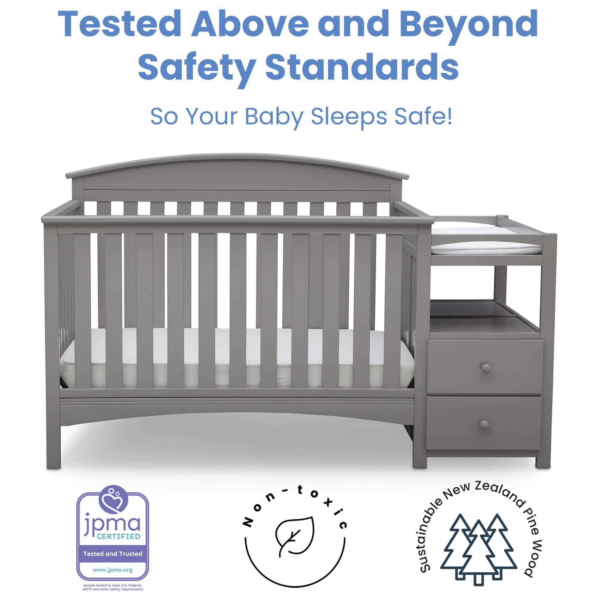 Delta Children Abby Convertible Crib 'N' Changer with Serta Perfect Slumber Mattress - Grey Nursery Set for Baby & Toddler | 4-in-1 Convertible Crib, Changing Table & Toddler Bed | Eco-Friendly Dual-Sided Mattress | Perfect for Nursery Decor & Baby Shower Gifts