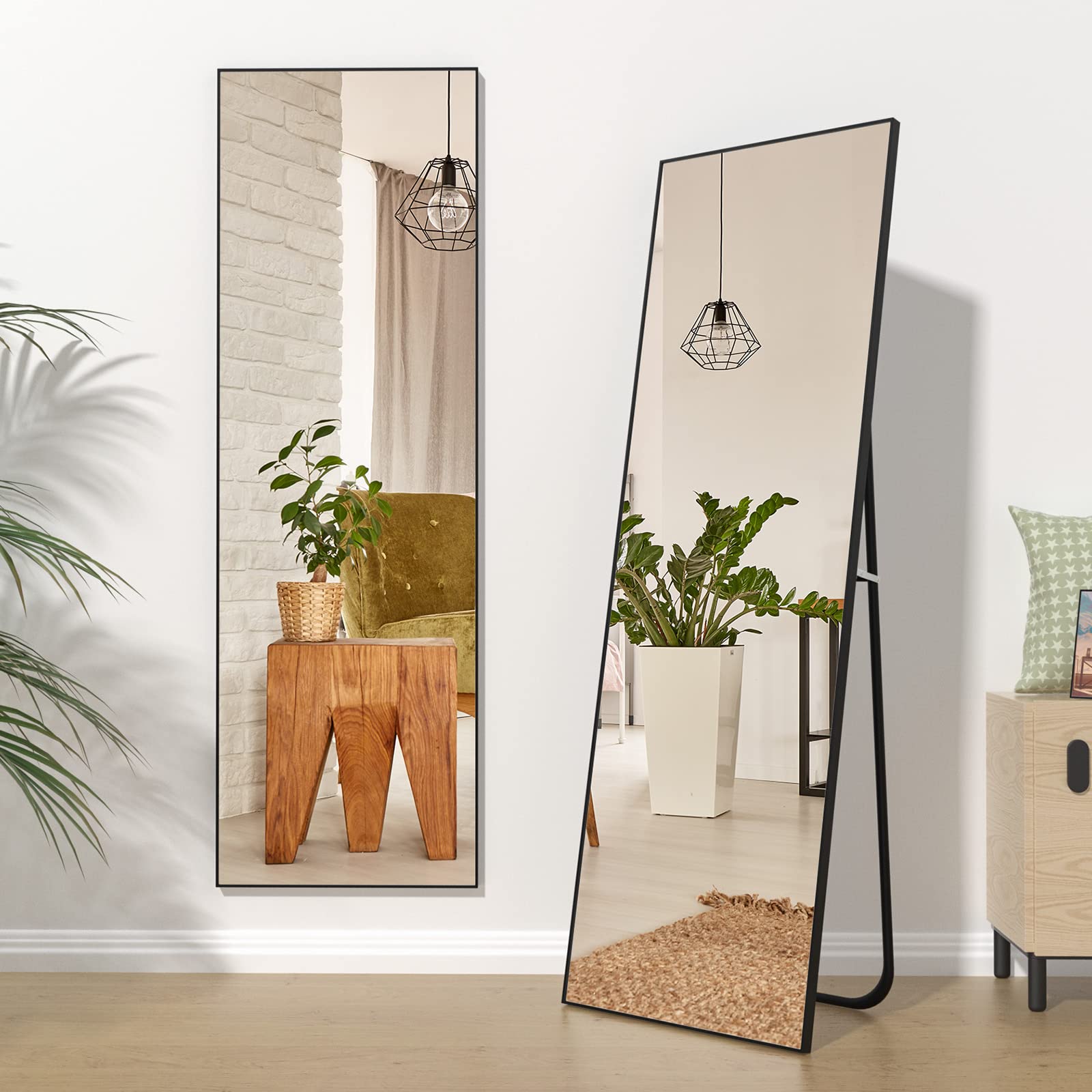 CONGUILIAO 60x16 Inches Full Length Mirror - Black Standing Floor Mirror for Bedroom, Living Room, Bathroom | Wall Mounted, Leaning or Hanging Mirror for Dressing, Yoga, Home Decor & Selfie Station