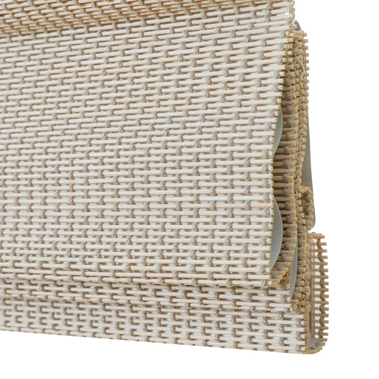 Sybil Bamboo Roman Shade - Natural Wall White Window Treatment for Living Room & Bedroom
