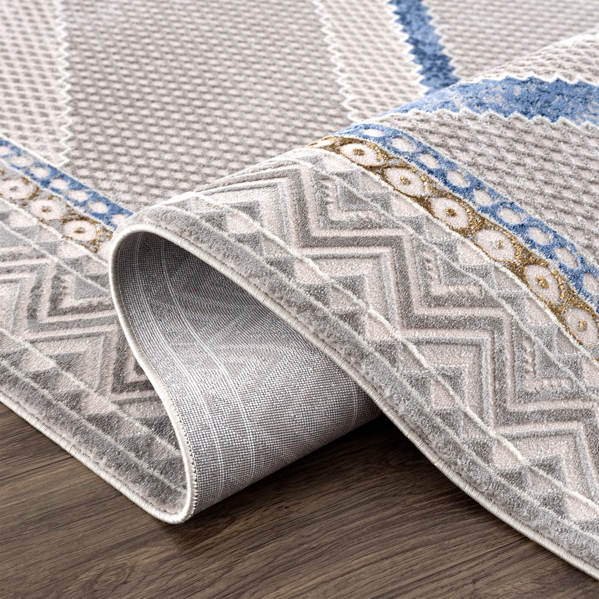 Abani Traditional Blue Diamond Medallion Area Rug - 5’3” x 7’6” Non-Shedding Oriental Print Rug for Dining Room, Living Room & Bedroom - Premium Soft Floor Carpet Under Table Decor