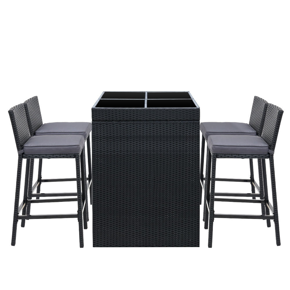 5-Piece Outdoor Bar Set with Dining Table & Stools - All-Weather Wicker Patio Furniture for Backyard, Poolside or Garden Entertaining