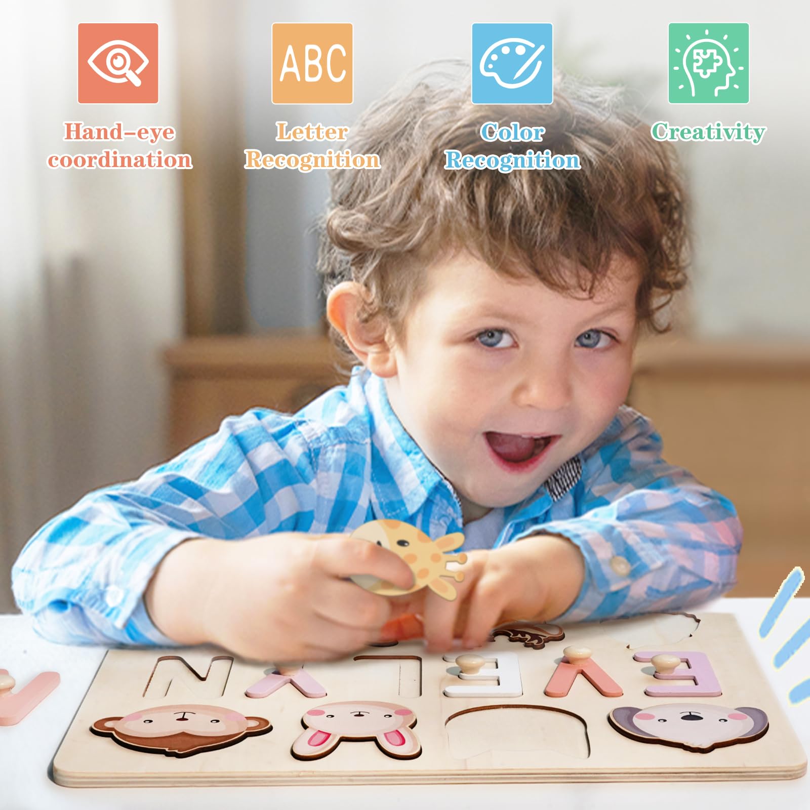 Personalized Wooden Name Puzzle for Kids - Easter Basket Stuffers & Baby Gifts for 1 Year Old Boys & Girls | Custom Montessori Learning Toy with Gift Wrapping | Perfect for Birthday, Baby Shower & Early Childhood Education