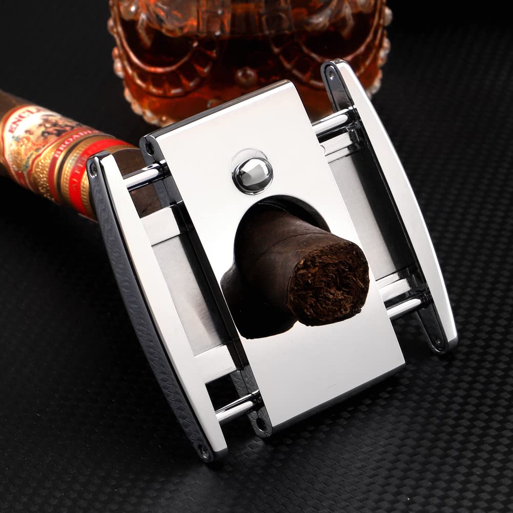 Premium KEENSUN Zinc Alloy Guillotine Cigar Cutter - Double 420J2 Stainless Steel Blades for 60 Ring Gauge Cigars | One-Push Lock System | Elegant Gift Box | Perfect for Cigar Enthusiasts & Luxury Gifting
