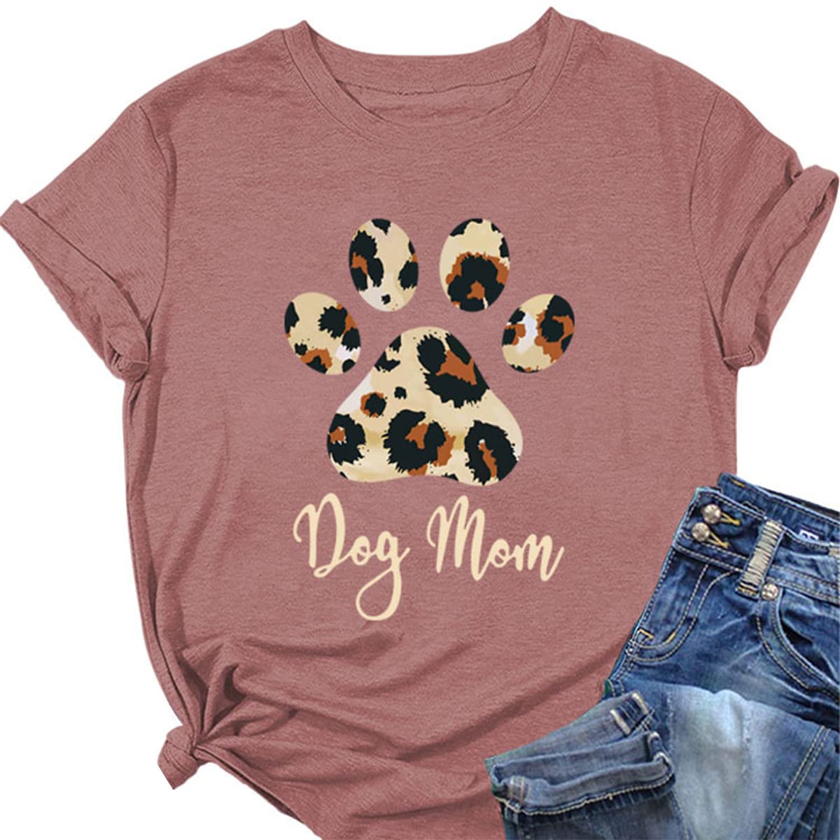 Dog Mom T-Shirt for Women - Cute Leopard Paw Print Graphic Tee, Casual Summer Top, Perfect Mothers Day Gift for Dog Lovers | Great for Casual Wear, Dog Park Outings & Pet-Themed Events