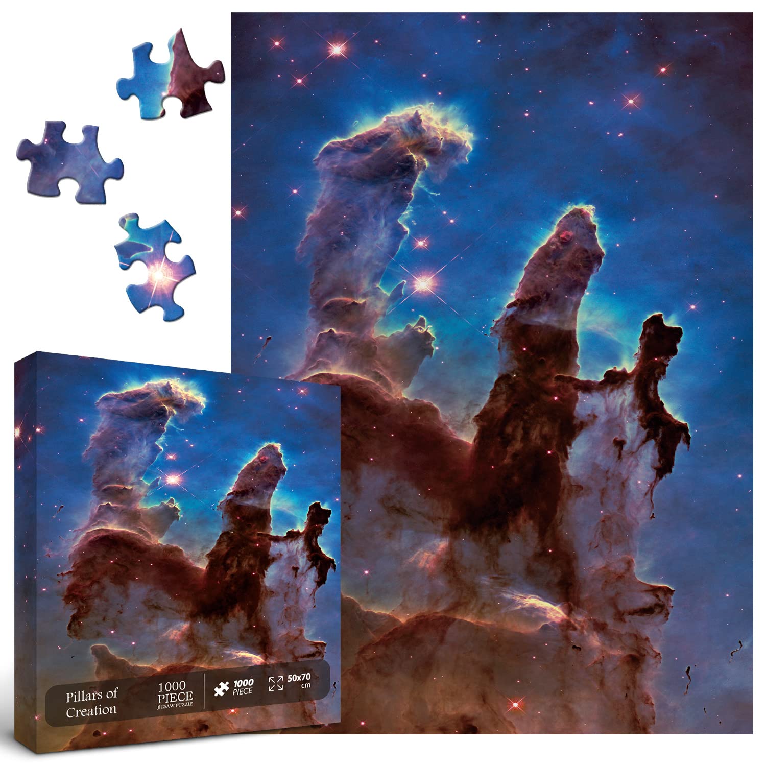 1000-Piece Space Puzzle for Adults - Solar System Galaxy Jigsaw Puzzle with Hubble's Pillars of Creation, Planets & Nebula - Challenging Astronomy-Themed Puzzle for Home Decor, Family Game Night & STEM Learning