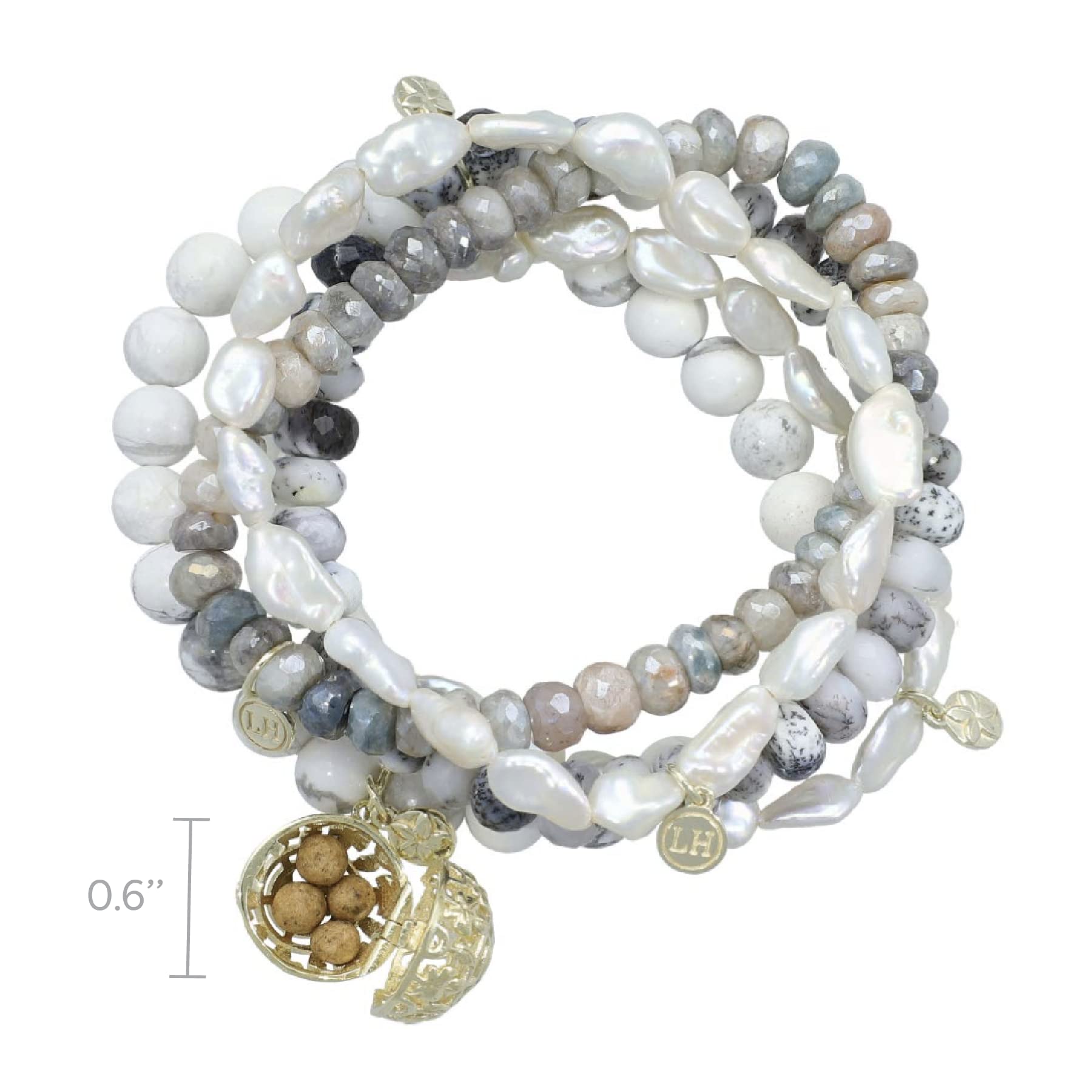Lisa Hoffman Boho Beaded Bracelet Set for Women - 5 Stretch Handmade Bracelets with Floral Charms & Genuine Faceted Gemstones, Scented Beads Includes 3 Fragrances | Boho Jewelry, Gift for Her, Perfect for Everyday Wear & Special Occasions