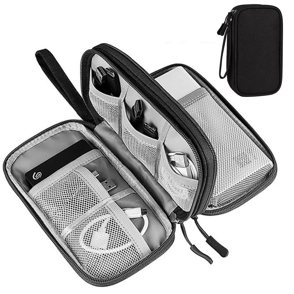 FxKoolr Electronic Cable Organizer Case - Double Layer Travel Cord Storage Pouch for Charger, Earphones, Hard Drive - Compact & Durable (Small, Black) | Perfect for Travel, Office & Daily Organization