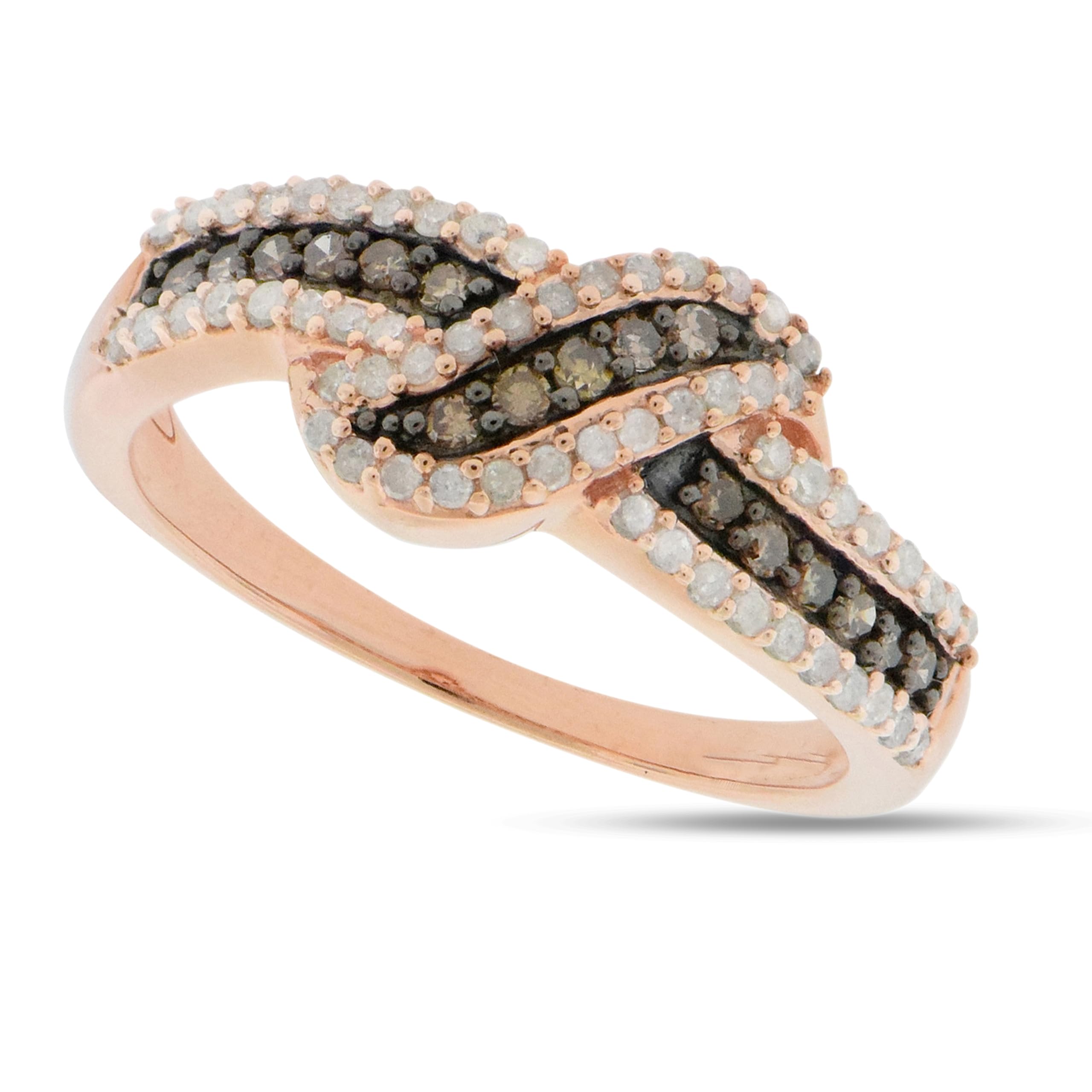 1/2 Carat (cttw) 925 Sterling Silver White & Brown Diamond Ring - 18K Rose Gold Plated Wedding Band for Women | Elegant Bridal Jewelry, Anniversary Gift & Special Occasion Accessory