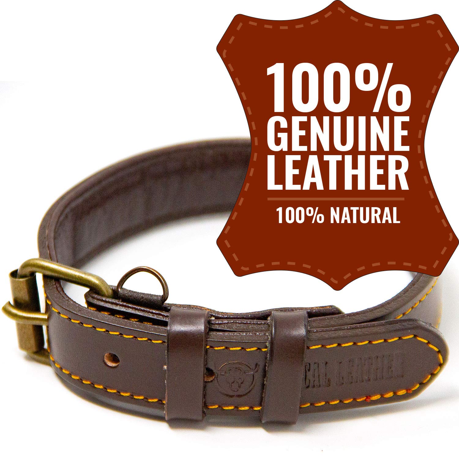 Premium Genuine Leather Dog Collar for Small Dogs - Soft Padded Full Grain Leather, Adjustable & Comfortable (Brown, Small) - Perfect for Daily Walks, Training & Outdoor Adventures