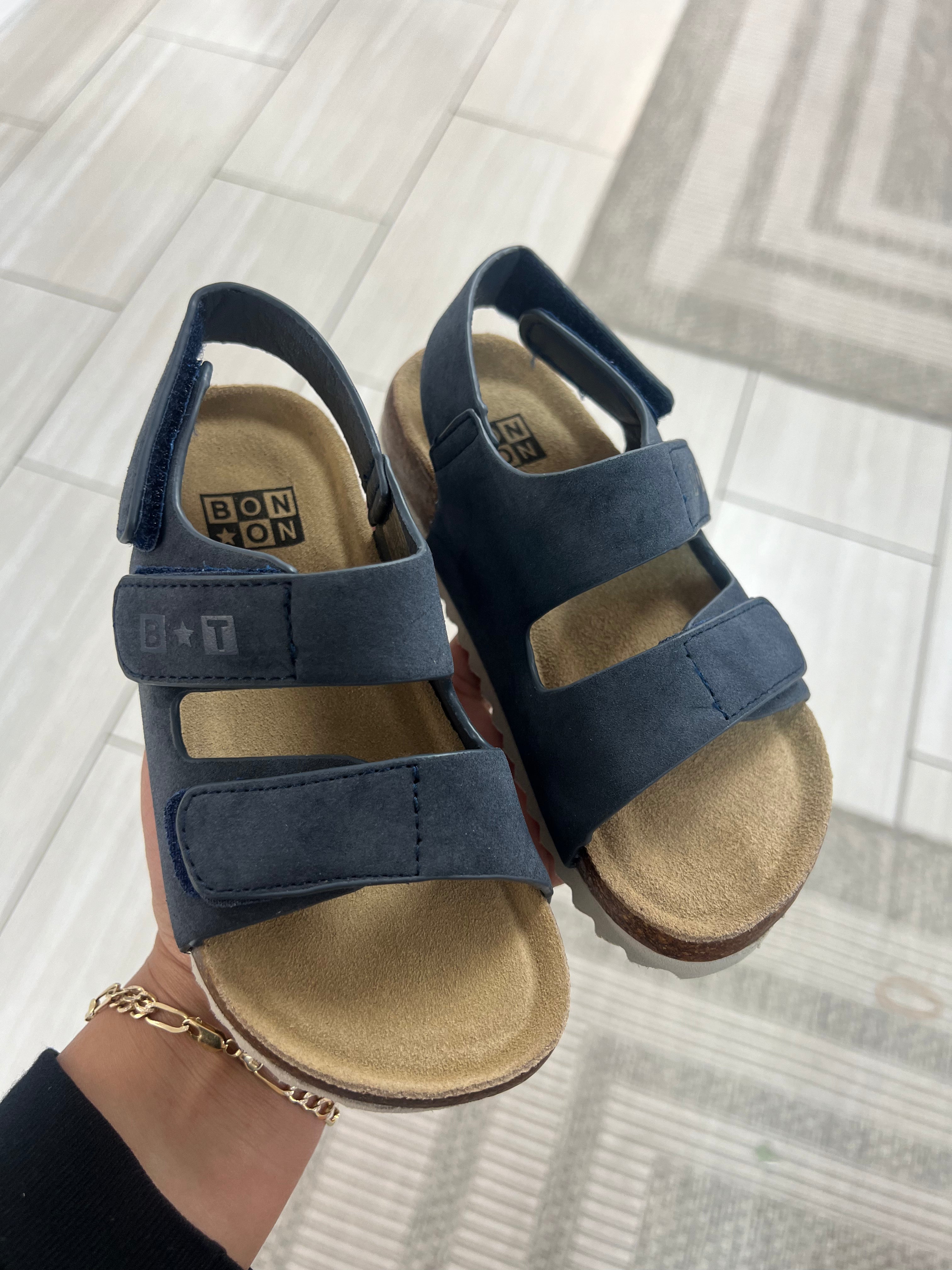Bonton Navy Nubuck Velcro Sandals for Men - Comfortable Adjustable Straps for Beach, Pool & Summer Walking