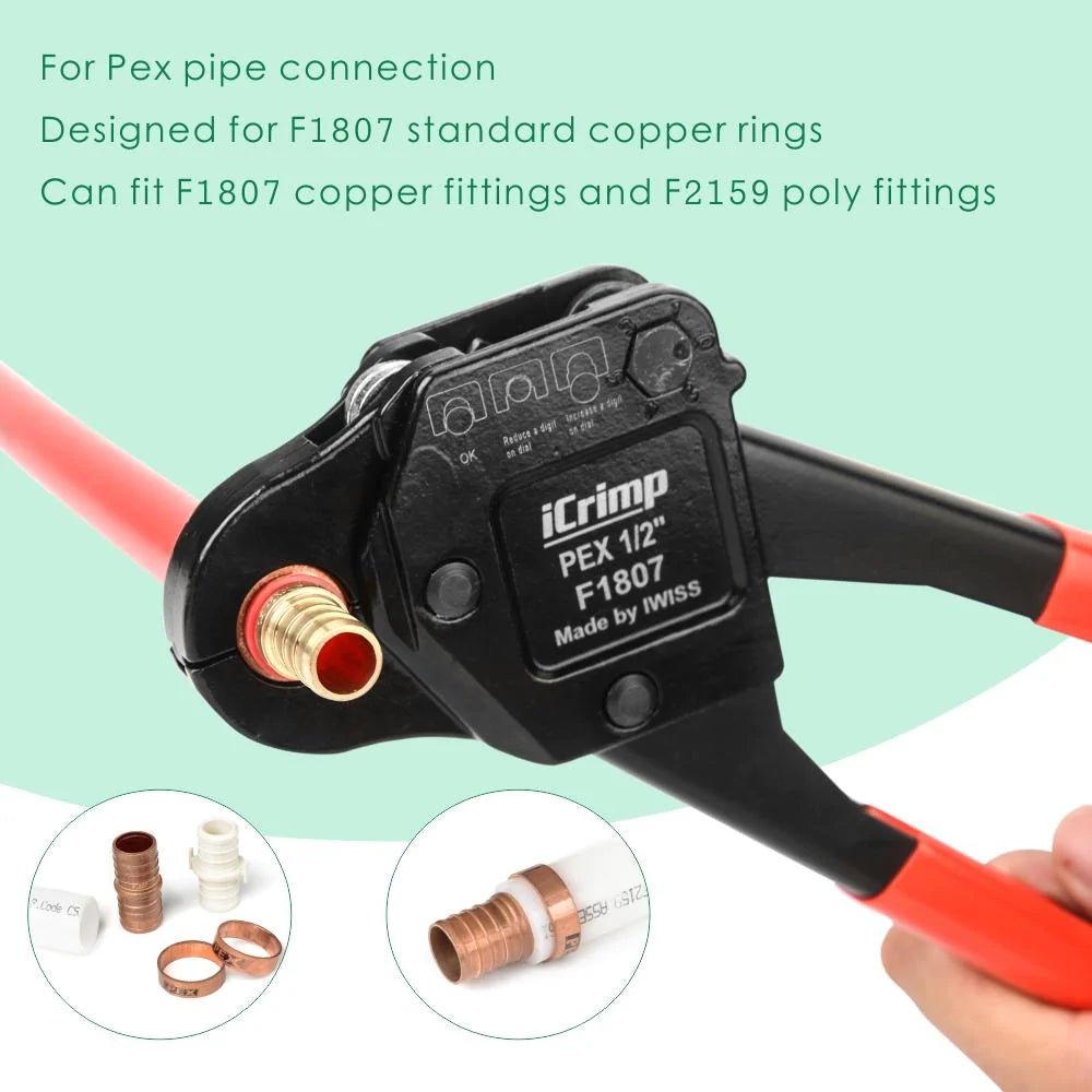 Angled Head PEX Pipe Crimping Tool for 1/2 inch Copper PEX Crimp Rings - Meets All US F1807 Standards - Perfect for Plumbing, HVAC, and Water Supply Installations