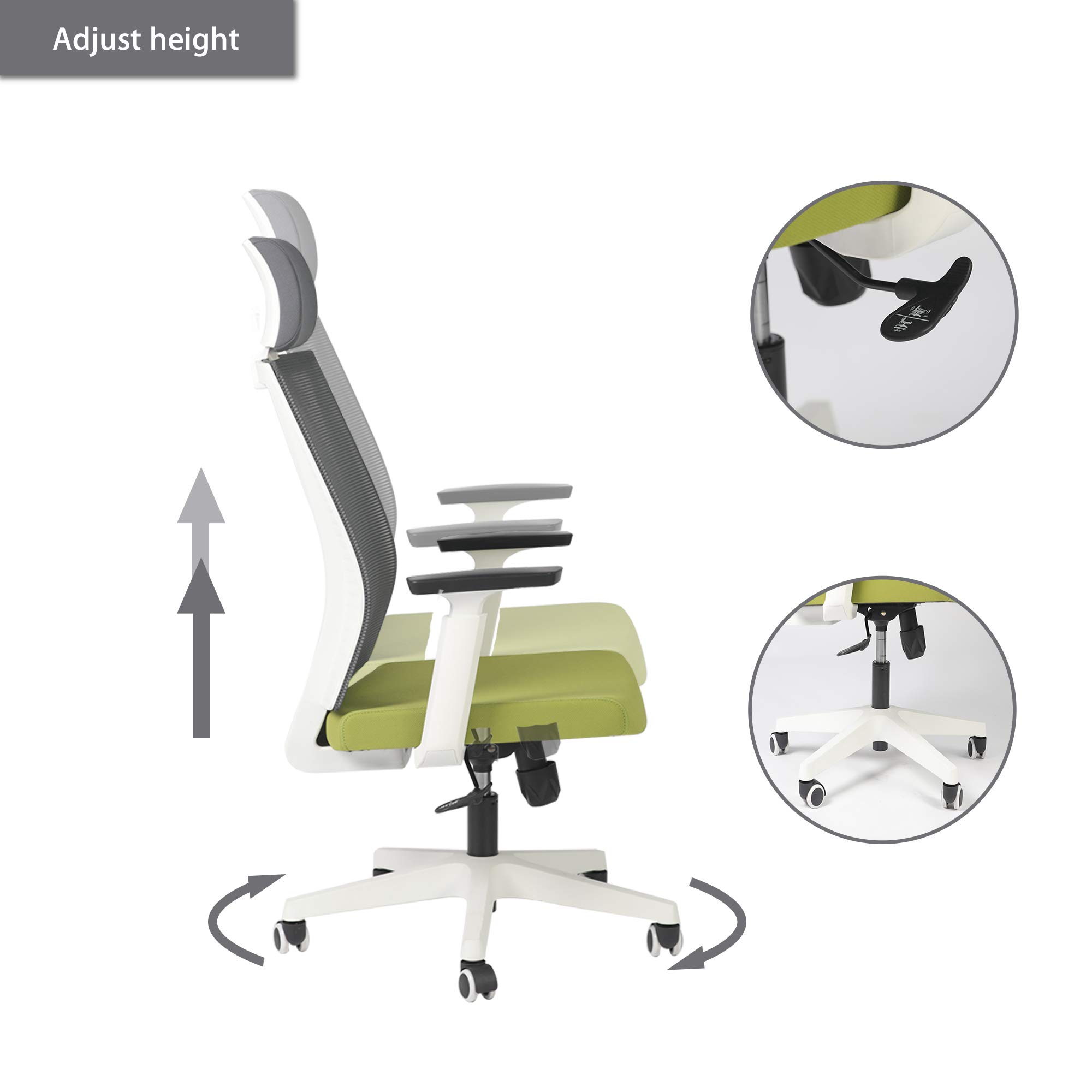 Ergonomic Mesh Office Chair with Lumbar Support - Adjustable Height Swivel Computer Desk Chair with Headrest & Armrest for Home Office, Conference, and Executive Workspaces - Comfortable High Back Task Chair for Long Hours of Work