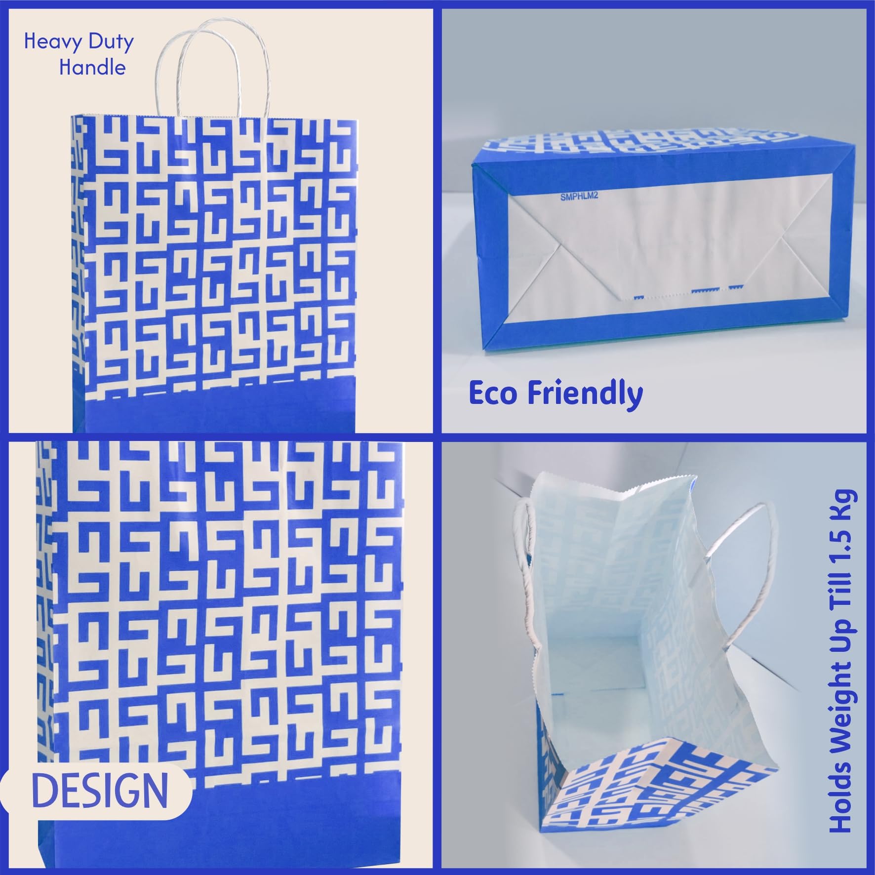 Eco-Friendly Blue Printed Paper Bags - 90 GSM, Pack of 12, Beautiful Design for Diwali, Weddings, Birthdays, Return Gifts, Thank You Hampers - Perfect for Party Favors, Gift Wrapping & Sustainable Packaging