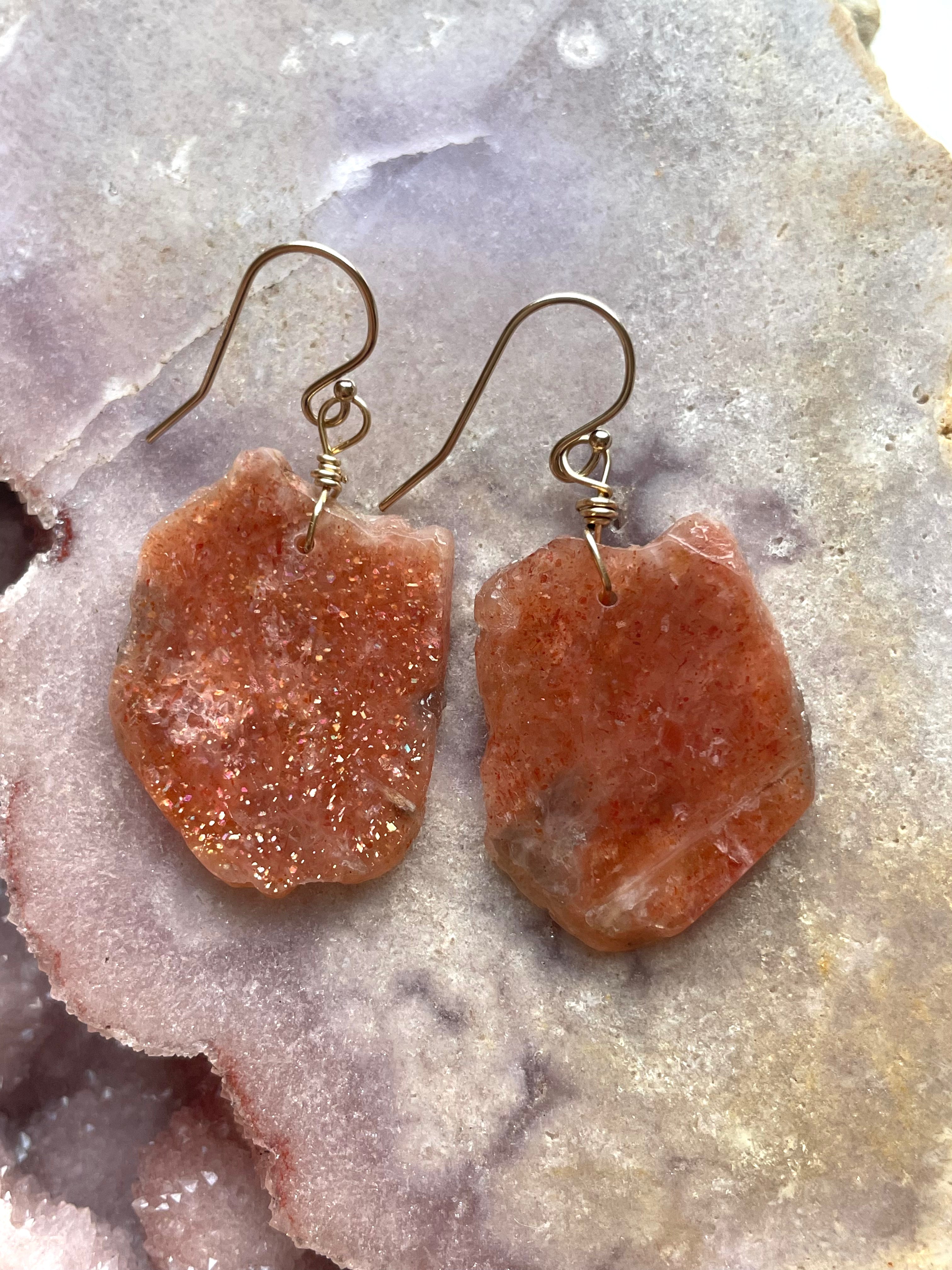 Orange Sunstone Gold Filled Crystal Gemstone Earrings for Women | Healing Stone Jewelry | Perfect for Everyday Wear, Meditation & Gift Giving