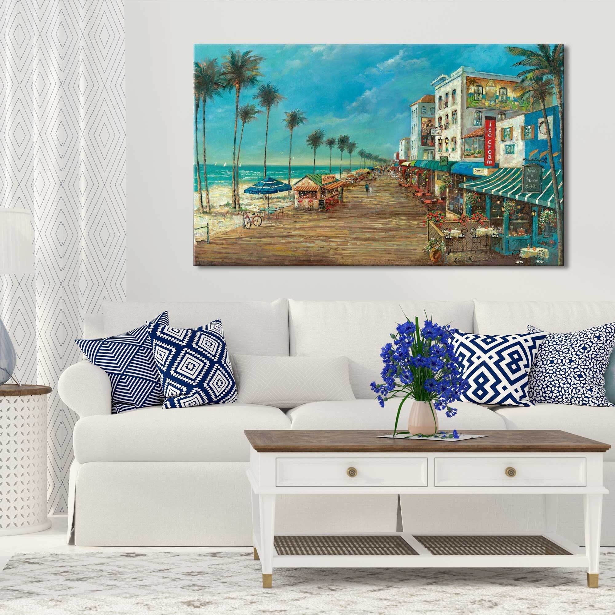 Ruane Manning 'A Day On The Boardwalk' Canvas Wall Art Print - Coastal Beach Decor for Living Room, Bedroom & Office