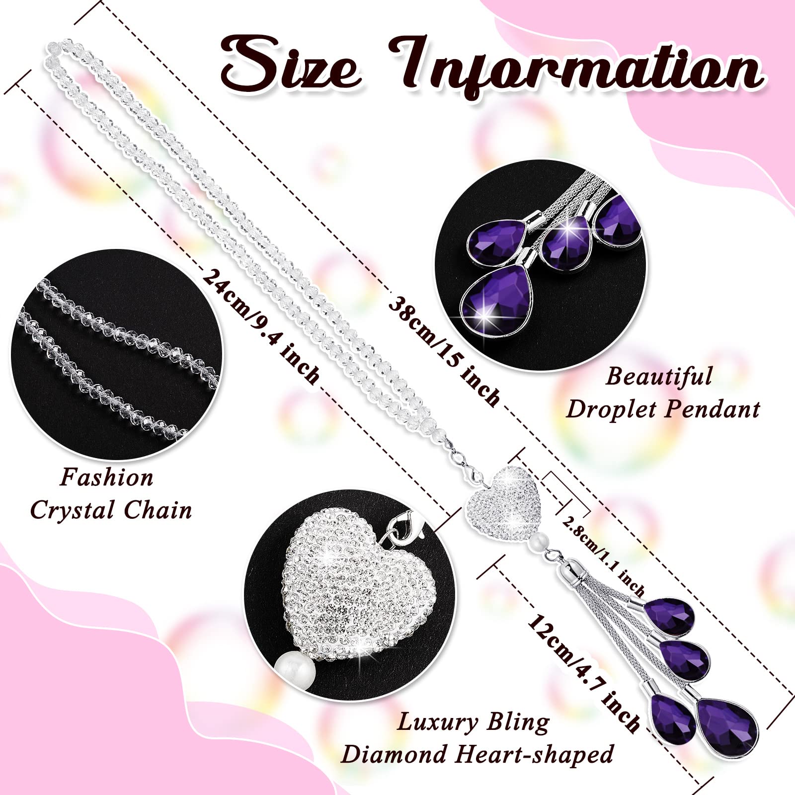 Frienda Bling Heart Diamond Car Charm - Purple Crystal Rear View Mirror Hanging Ornament for Women, 9.8 Inch Car Accessory & Lucky Gift for Female Drivers | Perfect for Birthday, Christmas & Car Decoration