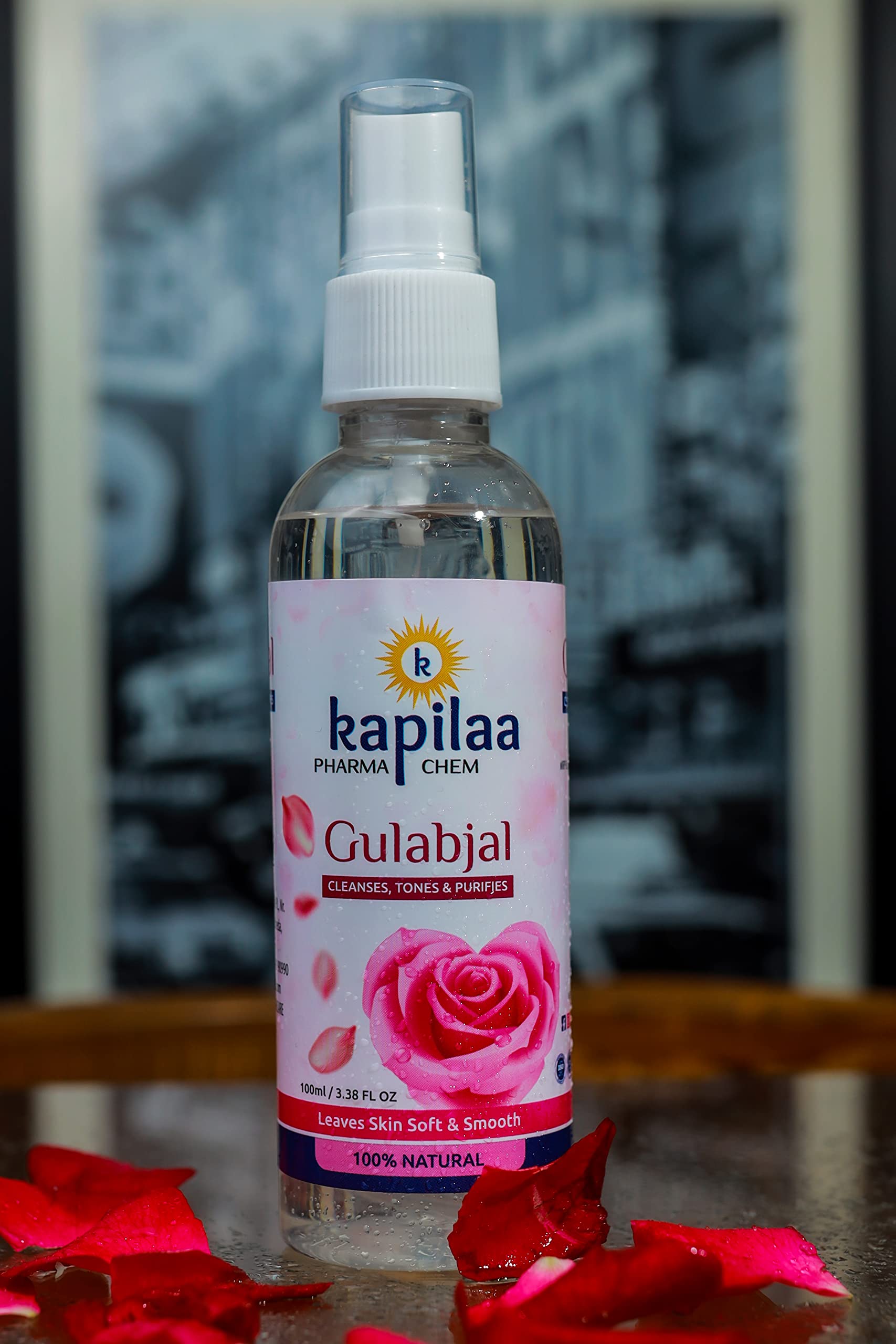 Kapilaa Pharma Chem Gulab Jal Spray - Pure Rose Water Mist for Hydrated, Glowing Skin | Premium Toner & Cleanser for Soft, Smooth Skin | Perfect for Daily Skincare Routine, Makeup Setting & Face Refreshment
