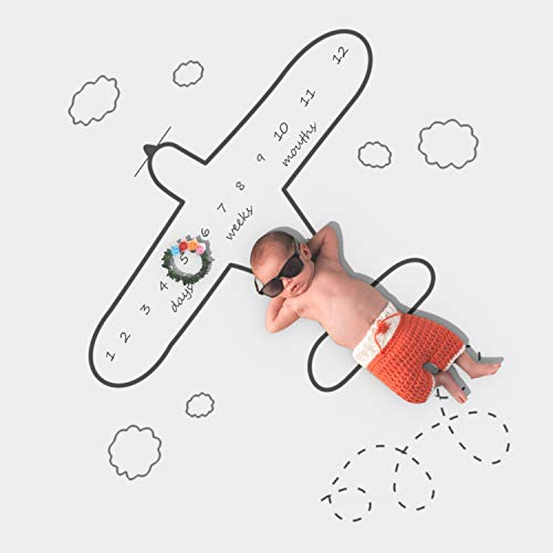 Airplane Baby Blanket | Newborn Milestone Photo Blanket for Boys - Soft Growth Keepsake Blanket with Monthly Age Markers - Perfect for Baby Showers, First Birthday Gifts & Nursery Decor