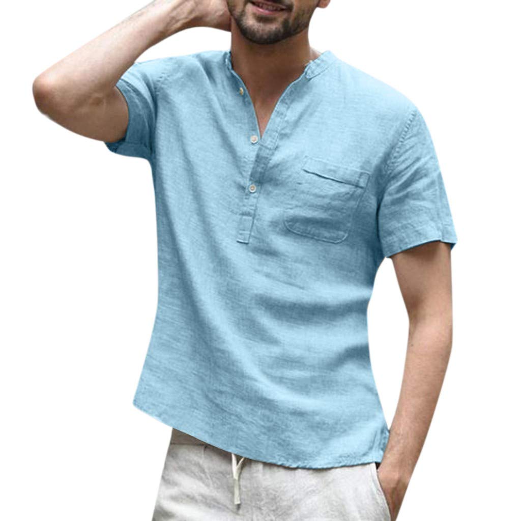 Men's Linen Short Sleeve T-Shirt - Retro Baggy Cotton Blouse Top in Multiple Colors | Casual Wear, Summer Outfits & Street Style Fashion
