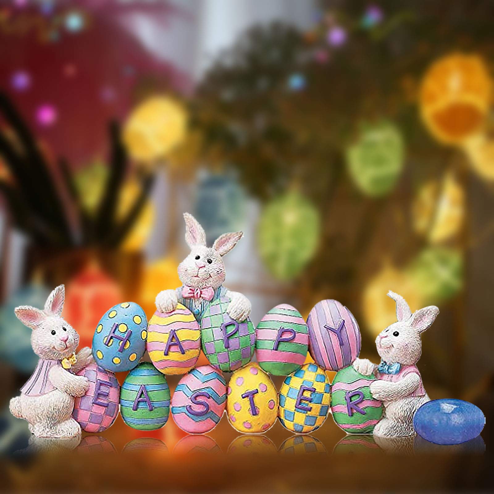 TLPL Easter Decorations - Resin Happy Easter Egg Bunny Rabbit Figurine Statue for Spring Home Decor, Holiday Party Table Centerpiece | Perfect for Easter Celebrations, Home Ornaments & Seasonal Tabletop Displays