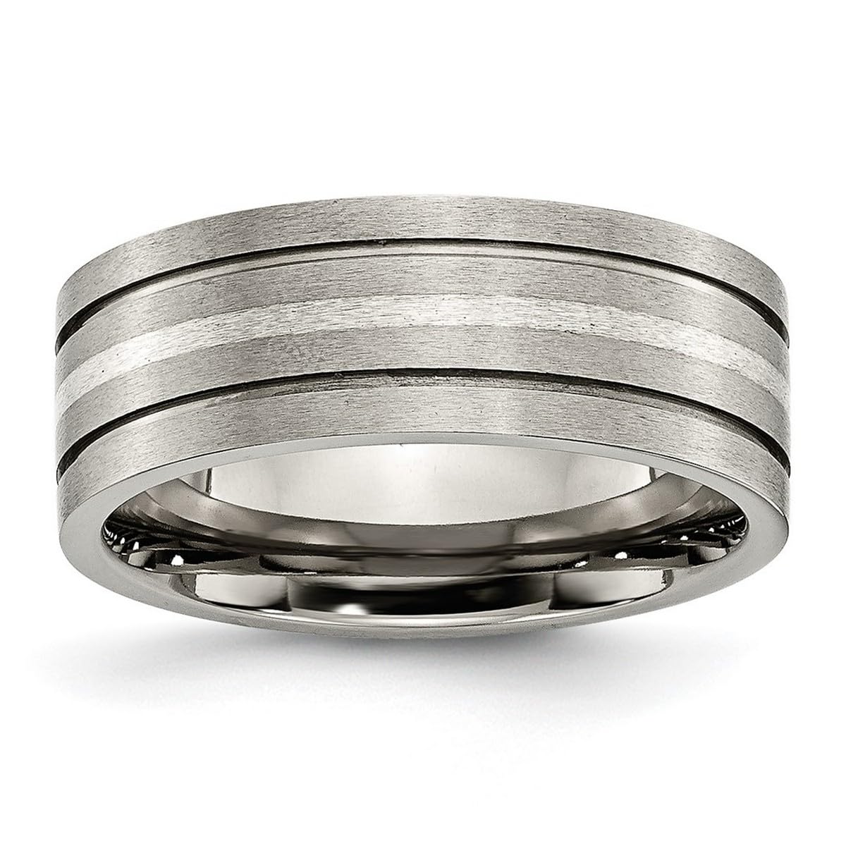 Titanium Grooved 925 Sterling Silver Inlay Brushed Band Ring for Men & Women - Durable Wedding, Engagement, or Fashion Jewelry in Multiple Sizes & Widths (2mm-8mm) - Perfect for Everyday Wear, Gifts & Special Occasions