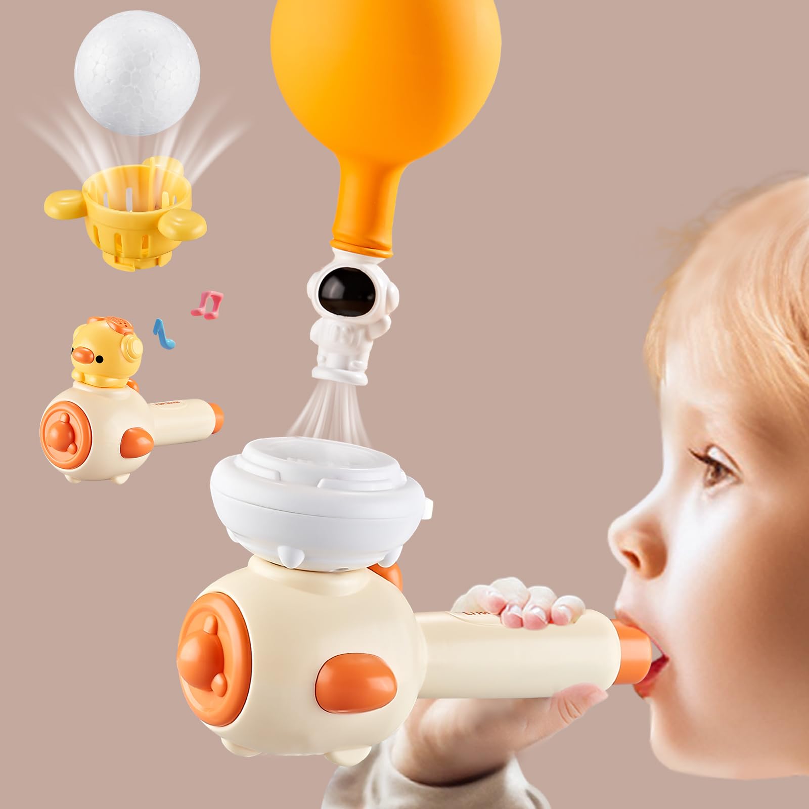 Kids Breathing Exerciser & Sensory Toy with Whistle - Floating Blow Pipe Balls, Balloon Launcher for Autism & Special Needs - Yellow | Fun Therapy Tool for Anxiety Relief & Focus Development