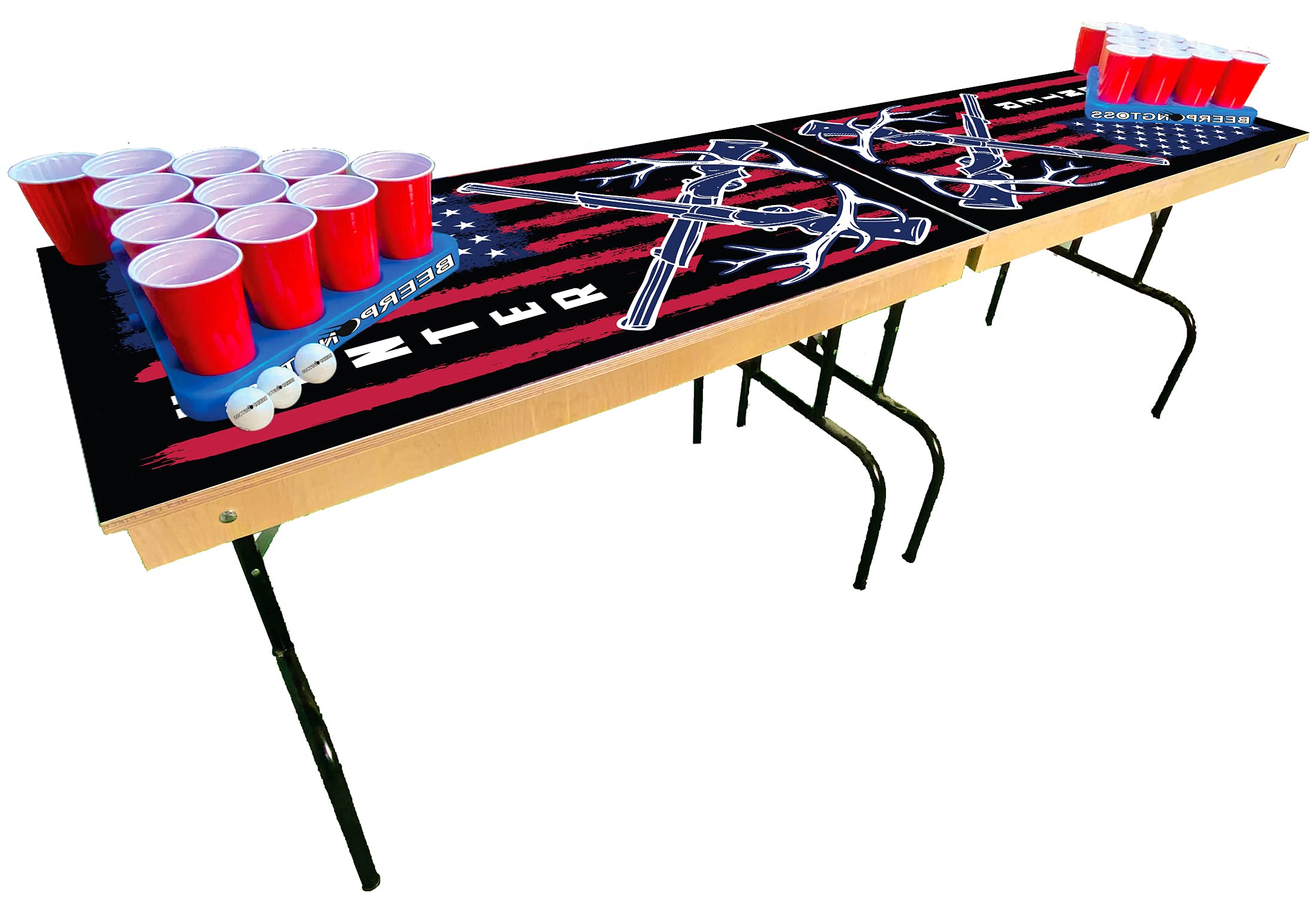 2-in-1 Cornhole & Beer Pong Game Table Set - 8ft Portable Pong Table with 4x2ft Cornhole Boards for Outdoor Parties, Tailgating & College Events | Includes 8 Bags, 22 Cups, 6 Balls & 2 Racks - Perfect for Backyard BBQs, Beach Games & Tailgate Parties
