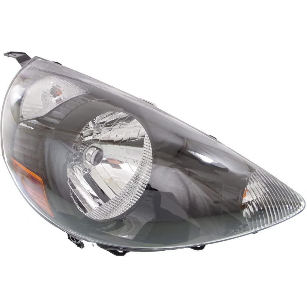 2007-2008 Honda Fit Passenger Side Black Headlight Assembly with Bulbs - DOT Certified Replacement for HO2503131 (Black Trim) - Perfect for Night Driving & Vehicle Restoration