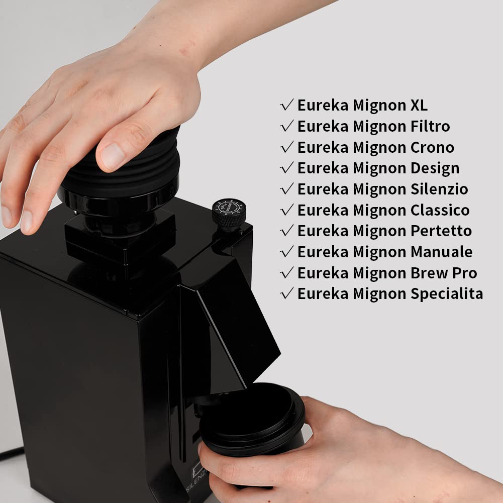 Premium Single Dose Coffee Hopper for Eureka Mignon Grinder - 2-in-1 Design with Silicone Bellows & Metal Lid - Black Coffee Grinder Accessory for Fresh Beans & Easy Cleaning - Perfect for Home Baristas & Coffee Enthusiasts