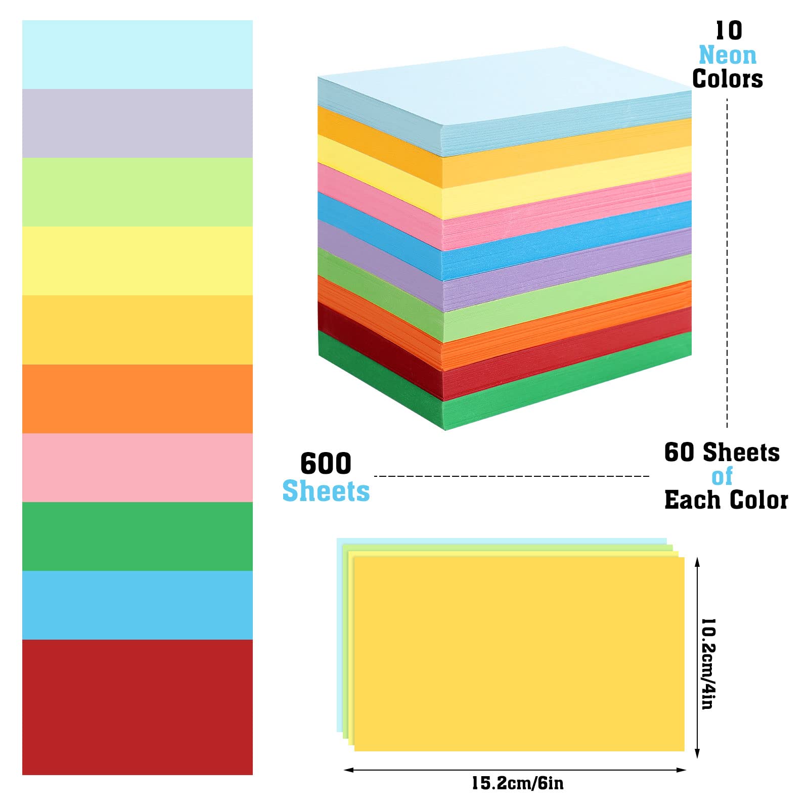 600-Piece Colored Index Cards 4x6 Inch - Blank Flash Cards for Studying, School & Office Supplies - Perfect for Note-Taking, Memorization & Organization