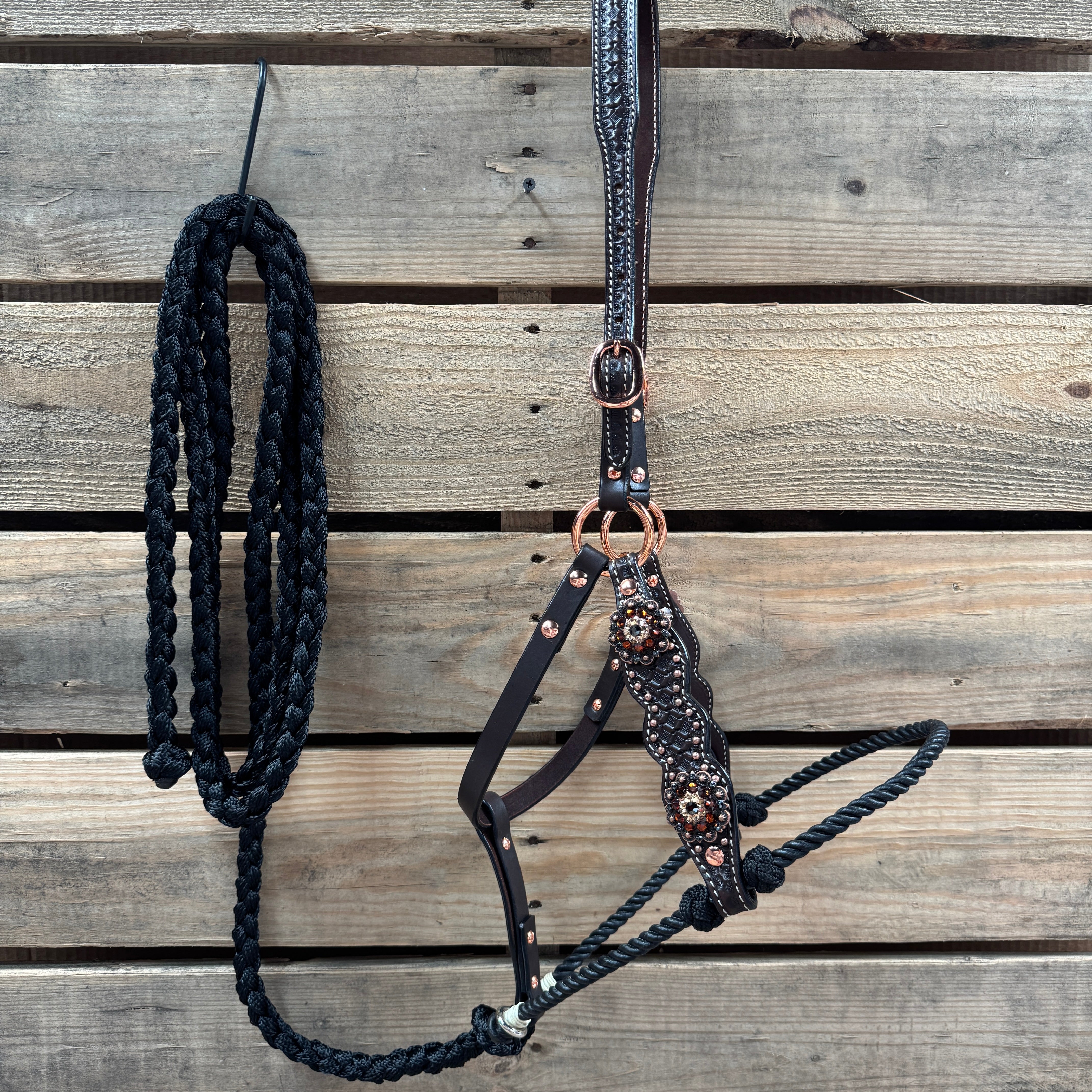 Premium Honeycomb Tooled Leather Lariat & Halter Combo for Horses - Western Equestrian Accessory #LH100 | Perfect for Trail Riding, Shows & Training