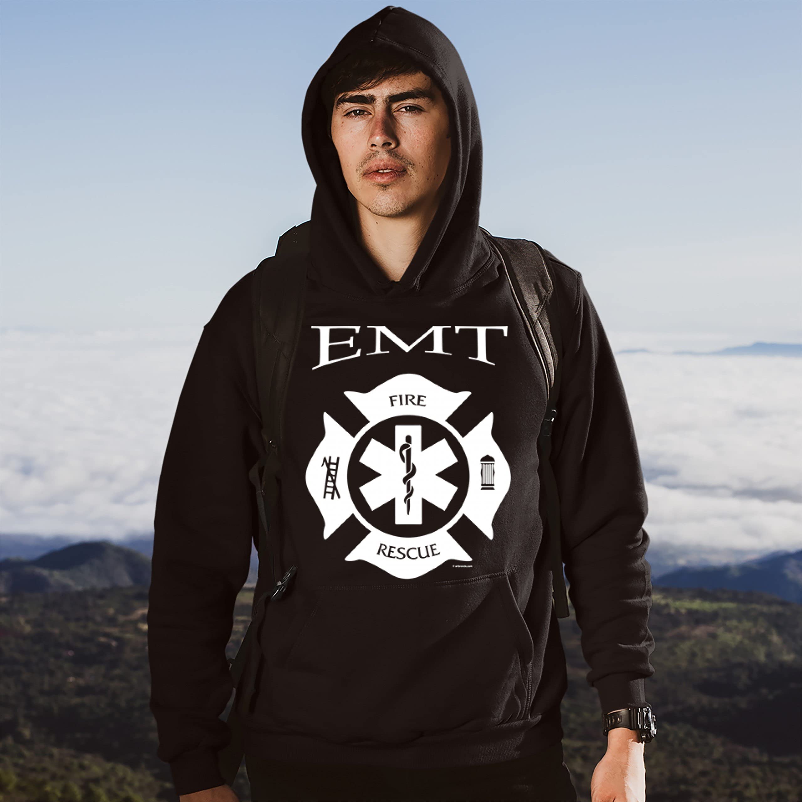 Tee Hunt EMT Fire and Rescue Sweatshirt - Emergency First Responder EMS Medic Hoodie for Paramedics, Firefighters & Medical Professionals