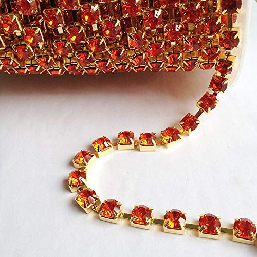 Premium SS6-SS38 Gold Base Crystal Rhinestones - 10 Yards/roll Sew-On Strass Stones for DIY Fashion, Costumes & Jewelry Making - Perfect for Dresses, Shoes, Bags & Home Decor Accessories
