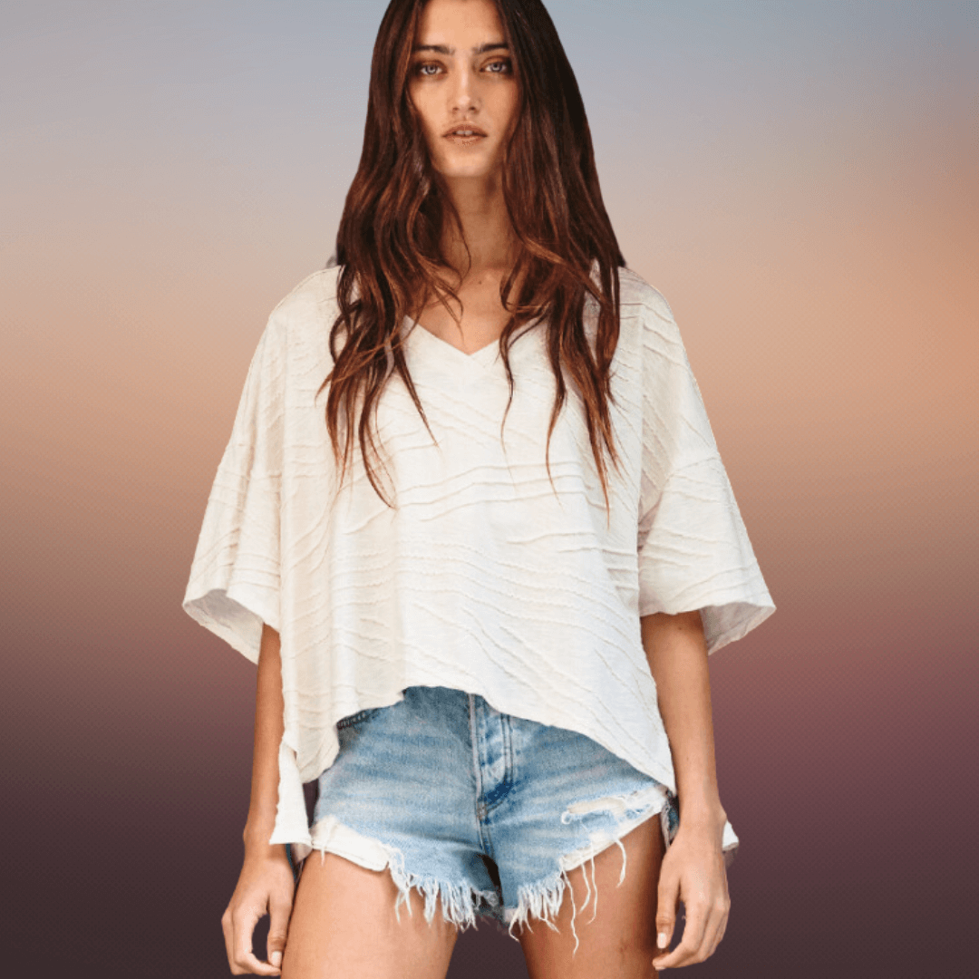 Stylish Bucket List Textured V-Neck Boxy Top - Made in USA | Casual Wear for Women, Perfect for Everyday Outfits & Layering