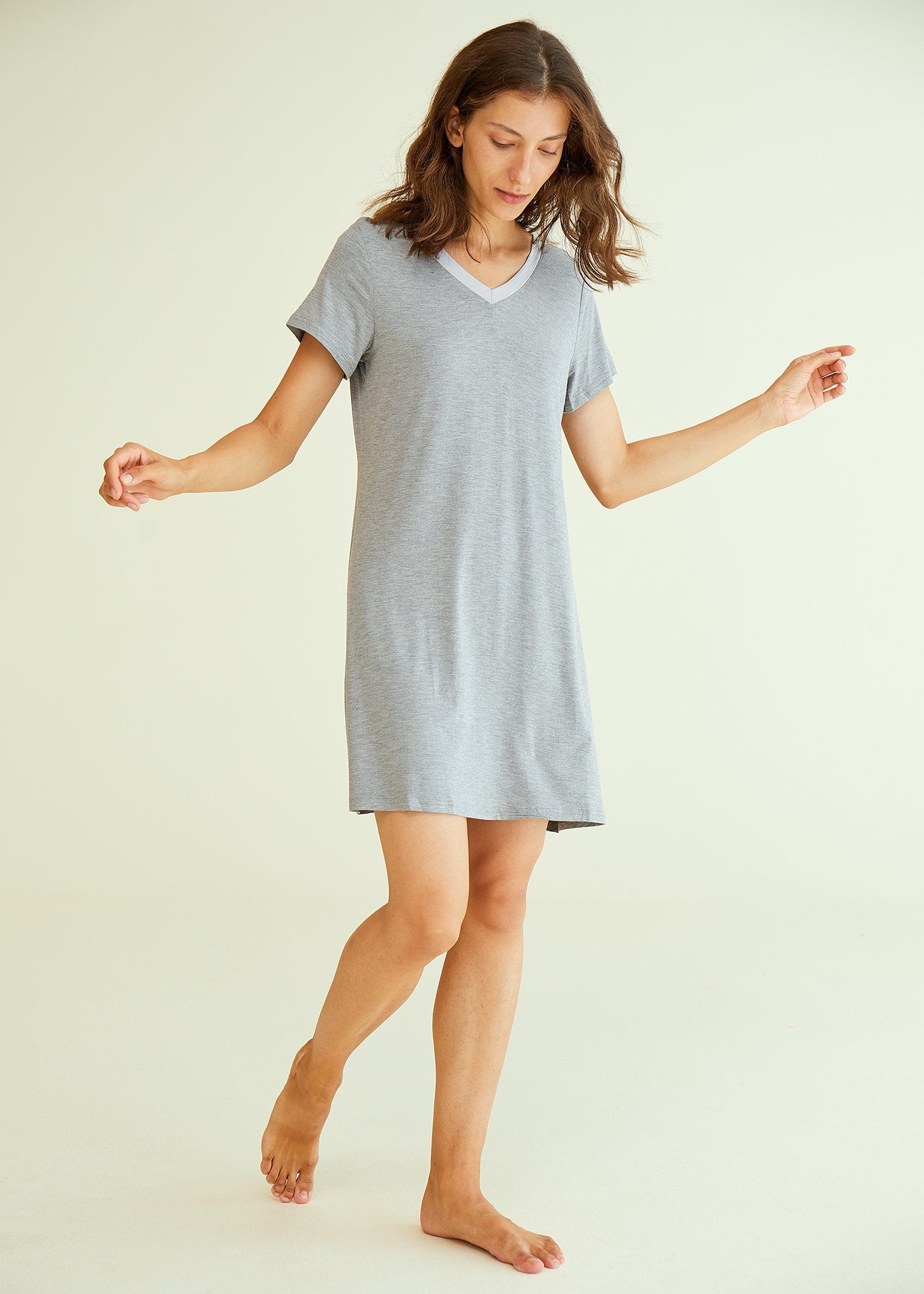 Women's V-Neck Bamboo Sleep Shirt Dress - Soft Jersey Nightgown for Comfortable Sleepwear - Perfect for Lounge, Bedtime & Relaxing at Home