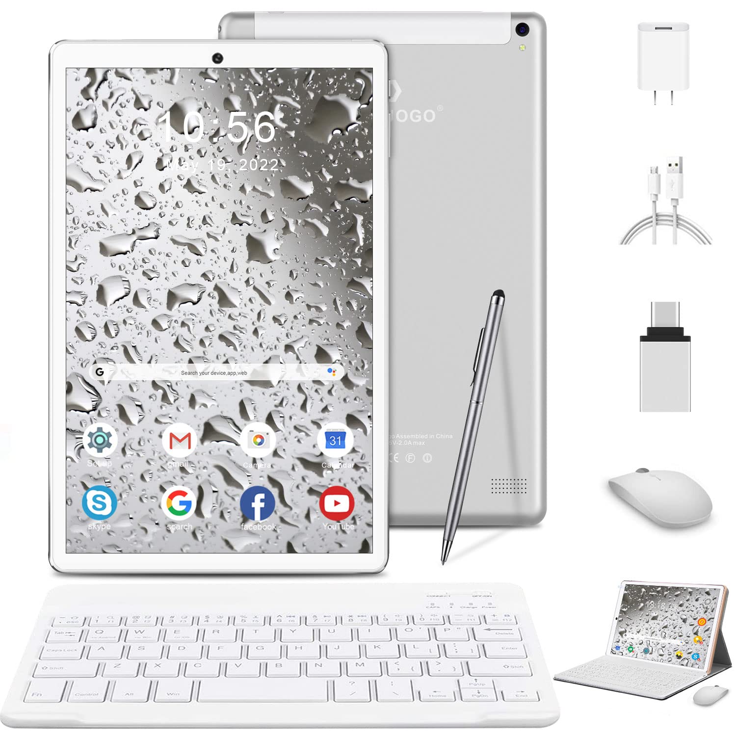 AOYODKG 10.1 Inch 2-in-1 Android Tablet with Keyboard & Mouse - 4GB RAM 64GB ROM, 13MP Dual Camera, 4G/WiFi, 8000mAh Battery, GPS, Bluetooth - Google Certified for Work, Study & Entertainment