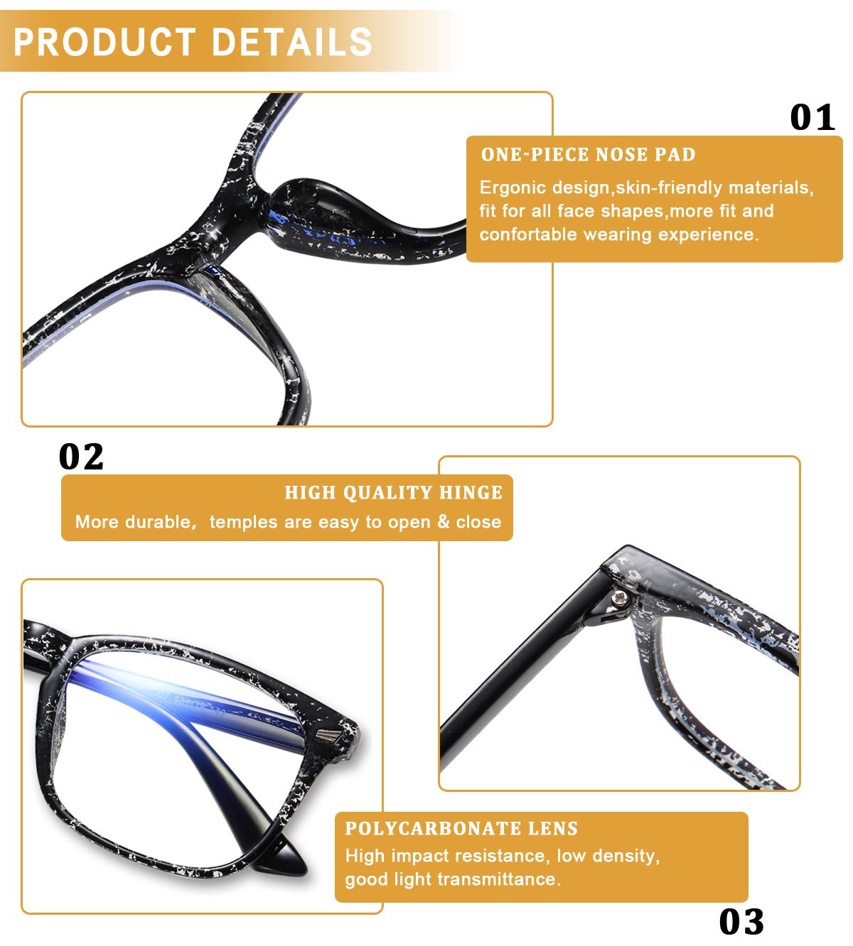 DUCO Blue Light Blocking Glasses for Men & Women - Anti Eyestrain Computer Glasses with UV Protection - Non Prescription Gaming & Reading Glasses for Office Work & Screen Time