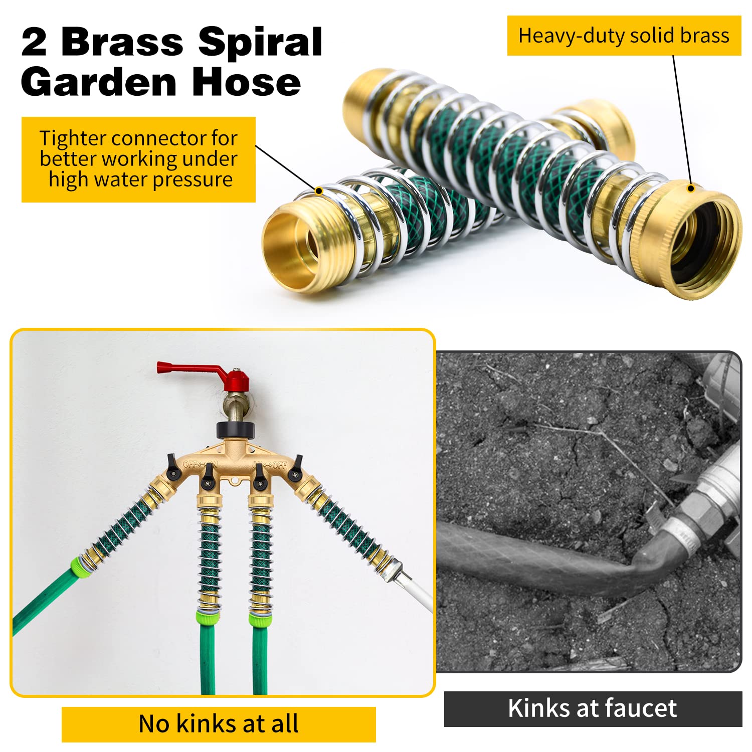 4-Way Garden Hose Splitter with Valves - Brass Spigot Adapter for Outdoor Watering