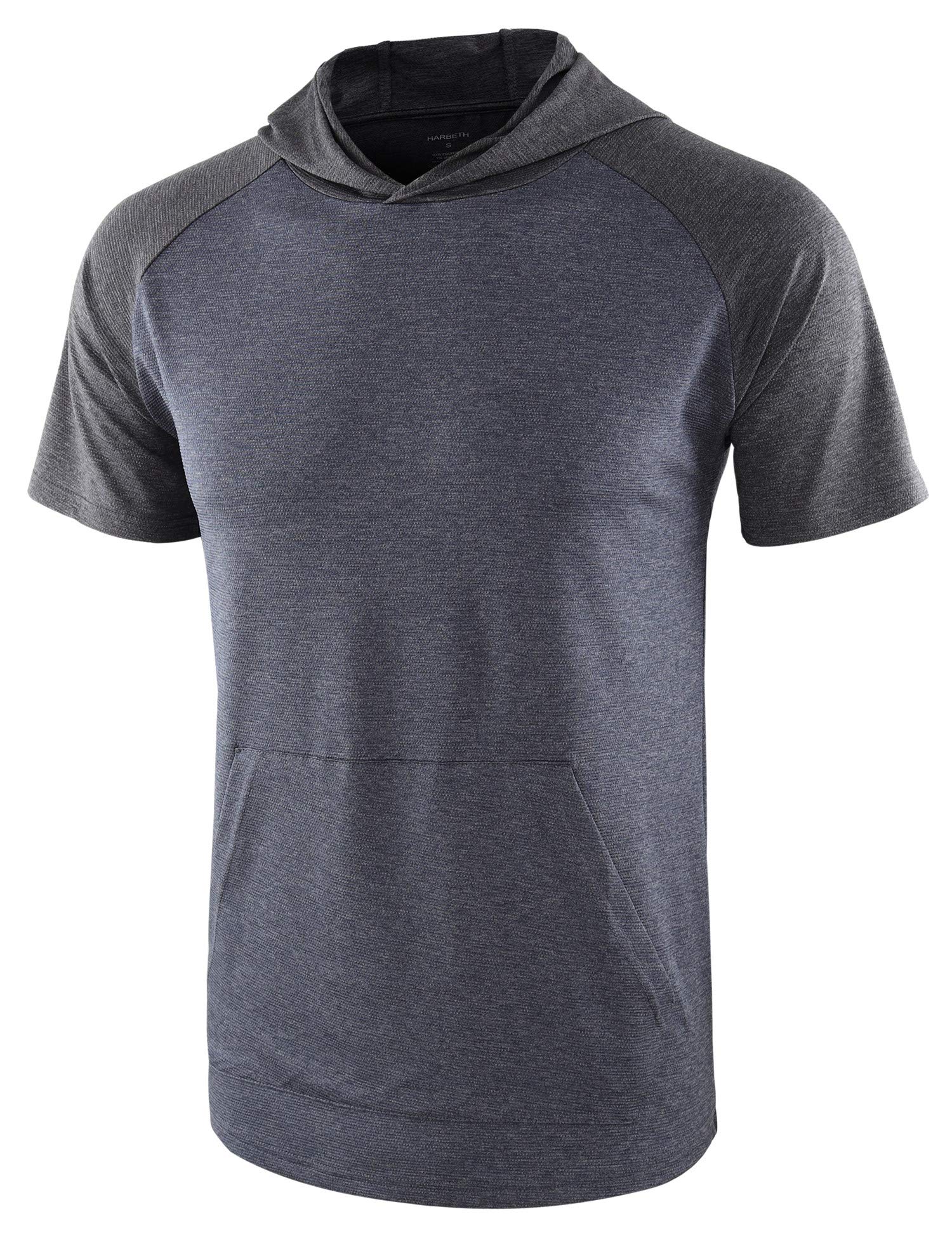 HARBETH Men's Quick Dry 4-Way Stretch Short Sleeve Tech Hoodie - Moisture Wicking Athletic Shirt for Gym, Running & Outdoor Activities