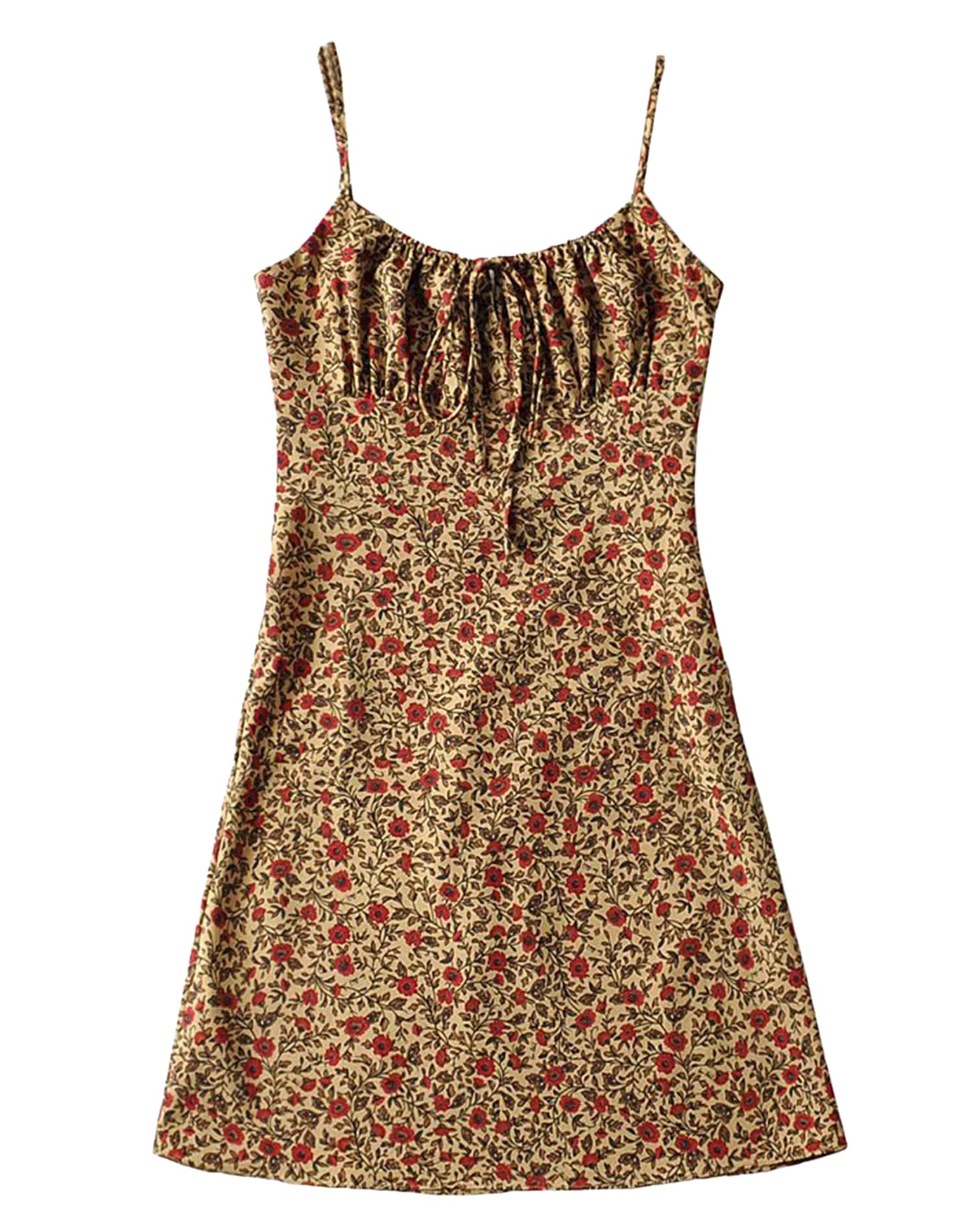 Lucrosun Women's Floral Print Bodycon Dress - Spaghetti Strap Square Neck Low-Cut Summer Dress for Party, Beach, Date Night & Casual Wear
